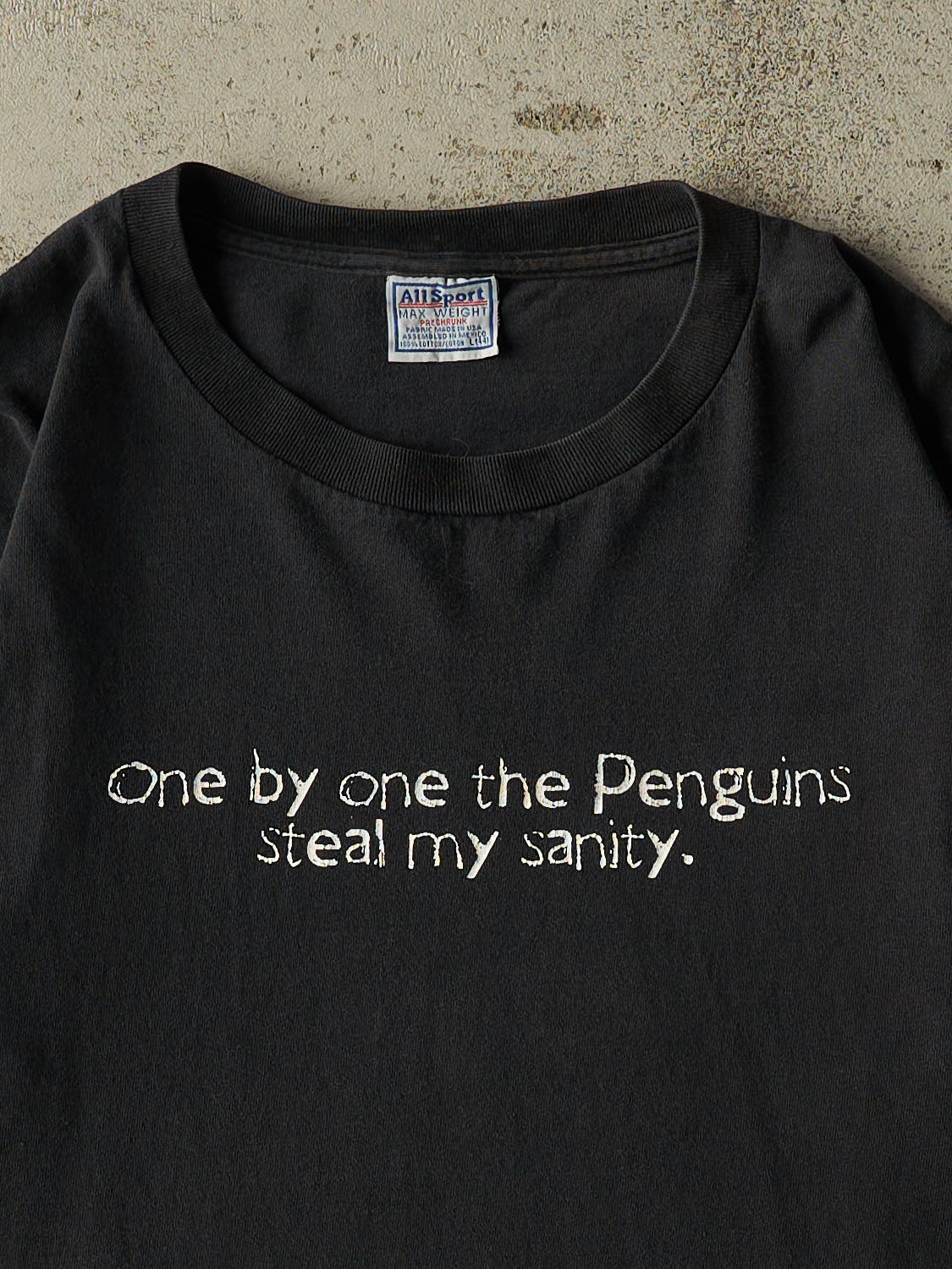 Vintage 90s Faded Black "The Penguins Steal My Sanity" Tee (L)