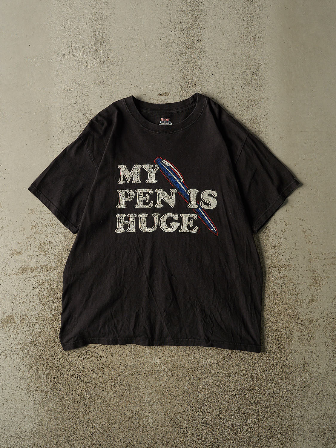 Vintage Y2K Black "My Pen Is Huge" Slogan Tee (L)