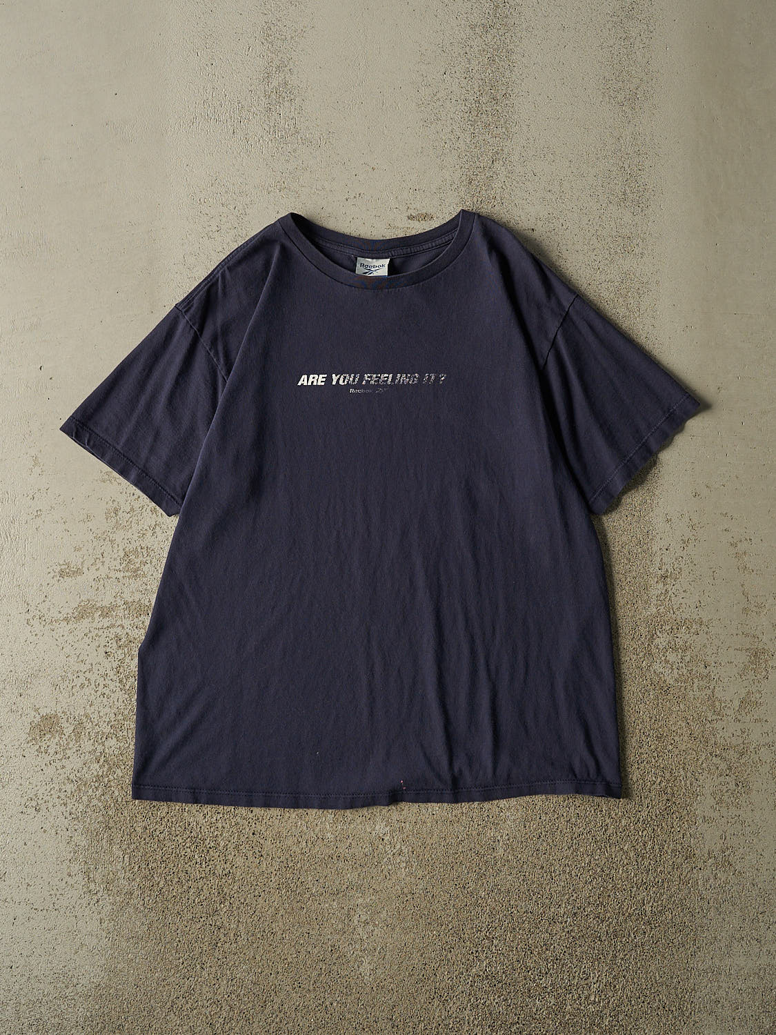 Vintage 90s Navy Blue "Are You Feeling It" Reebok Tee (L)