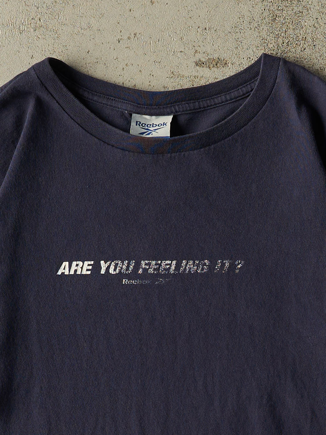 Vintage 90s Navy Blue "Are You Feeling It" Reebok Tee (L)