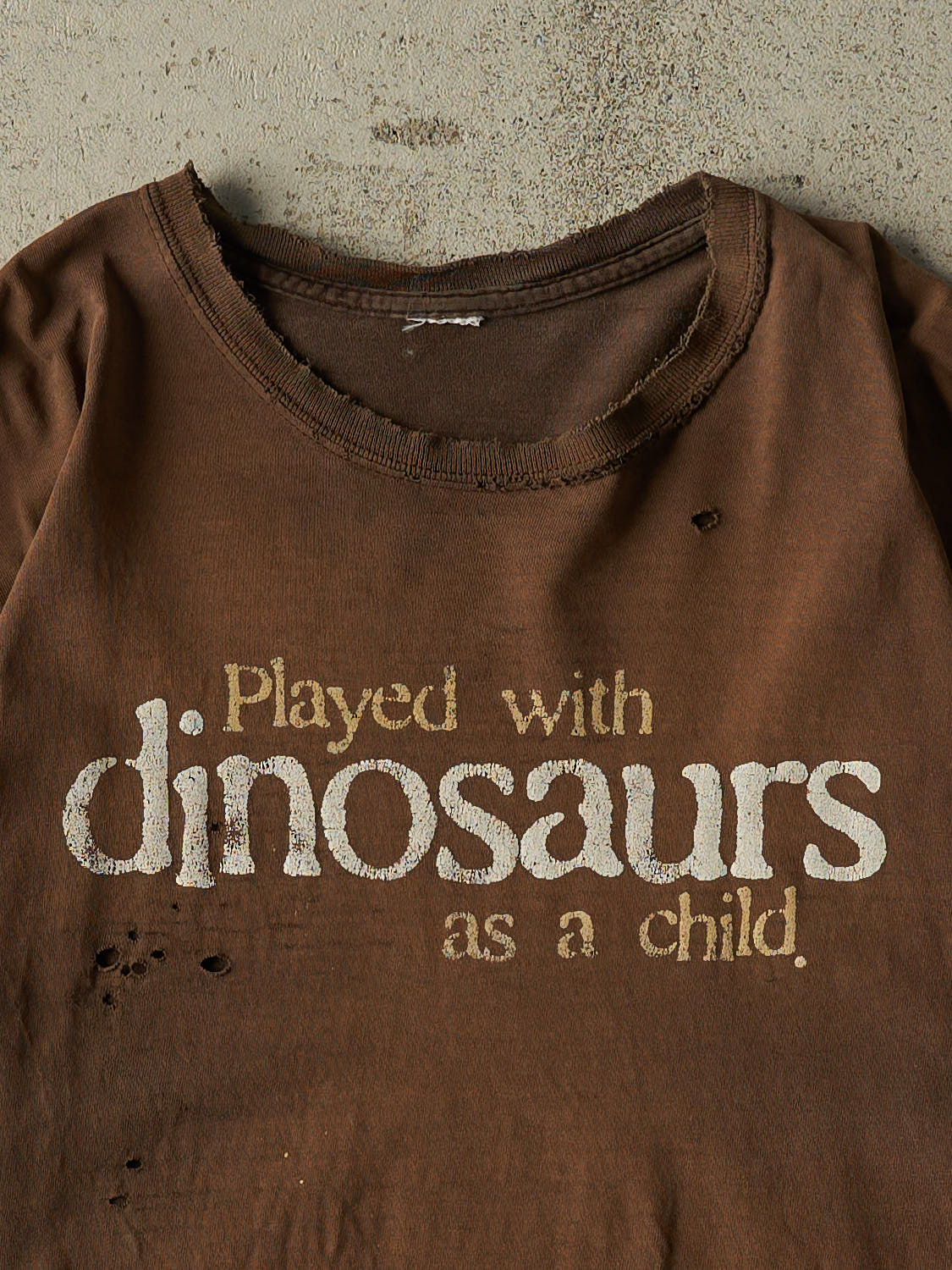 Vintage 90s Sun Faded Brown "Played With Dinosaurs" Tee (L)