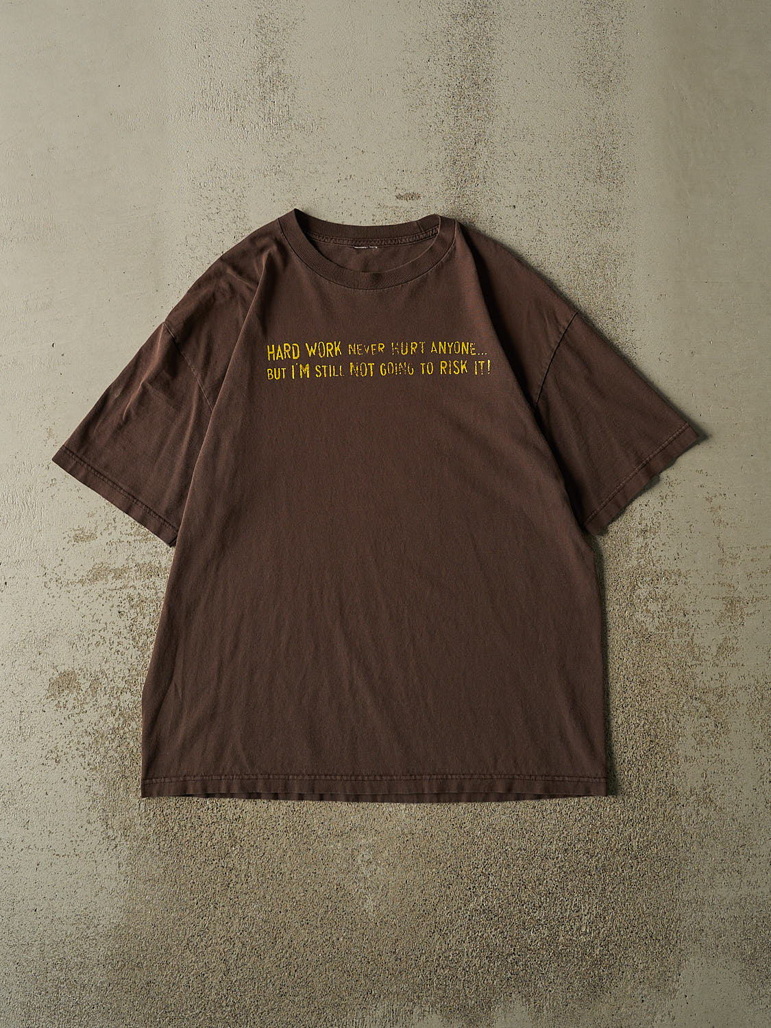 Vintage 90s Brown "Hard Work Never Hurt Anyone" Tee (L/XL)
