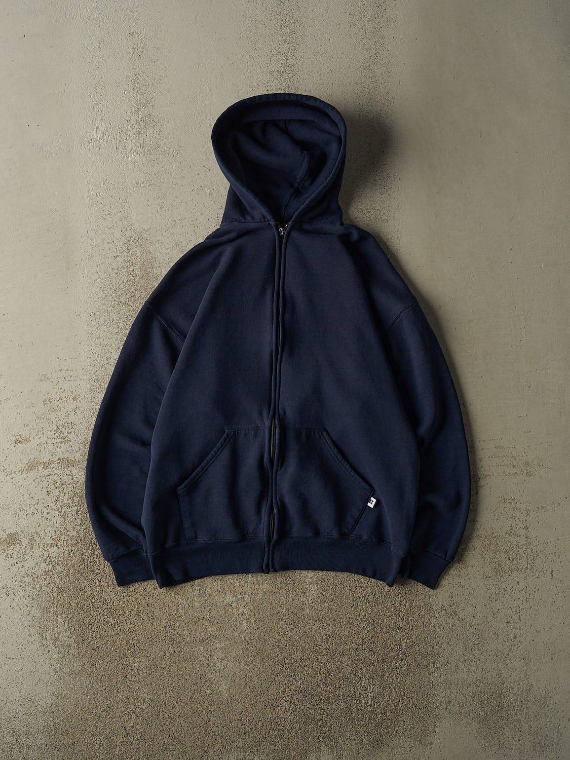 Vintage 90s Navy Blue Russell Athletic Blank Zip Up Hoodie (L)