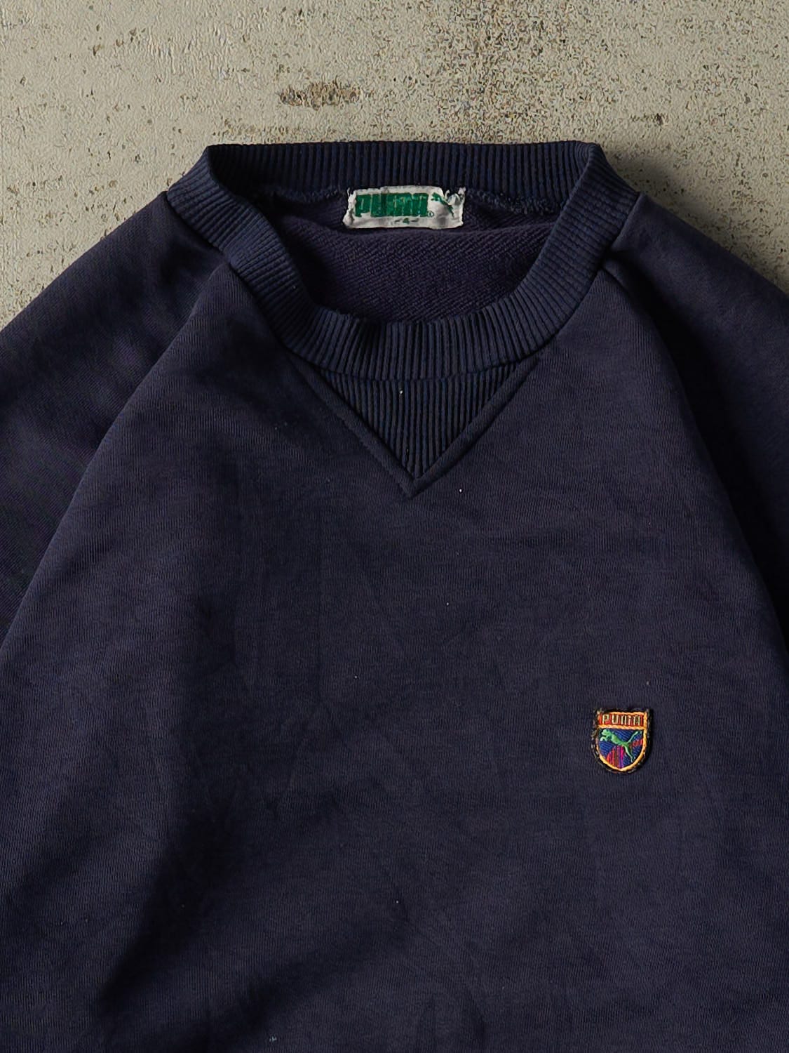 Vintage 80s Navy Blue Puma Embroidered Crewneck (XS)