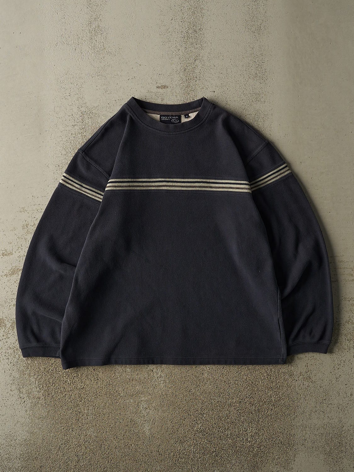 Vintage 90s Navy Blue Striped Thermal Long Sleeve (L)
