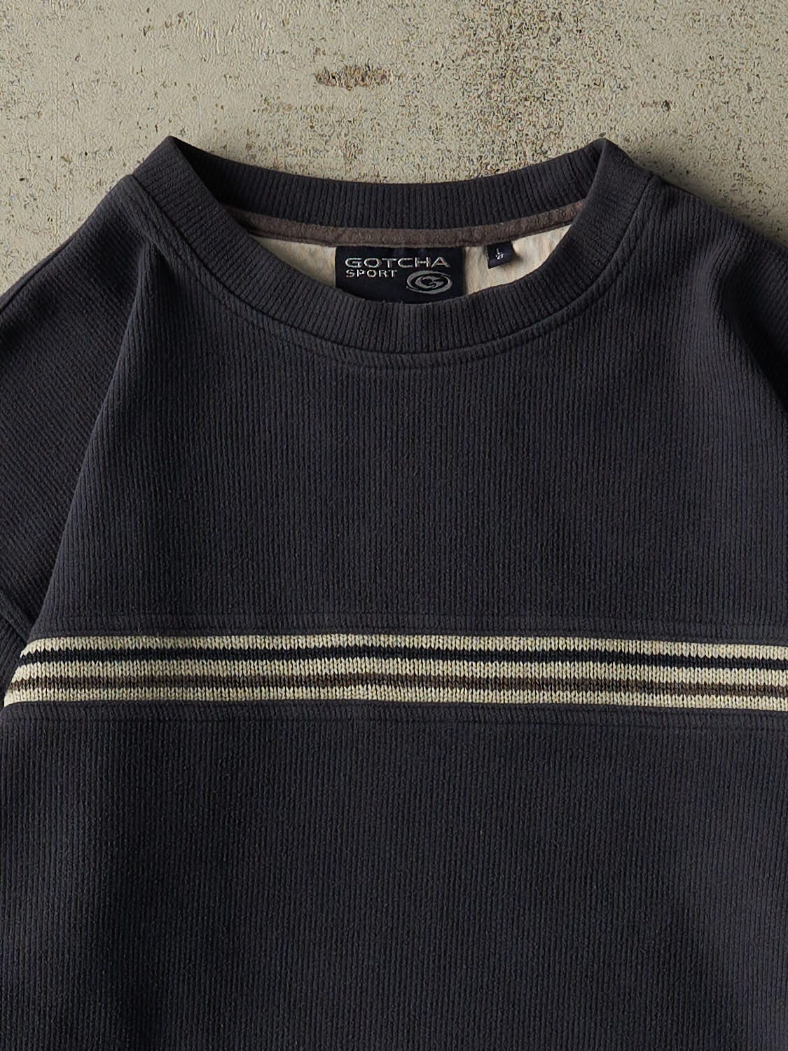 Vintage 90s Navy Blue Striped Thermal Long Sleeve (L)