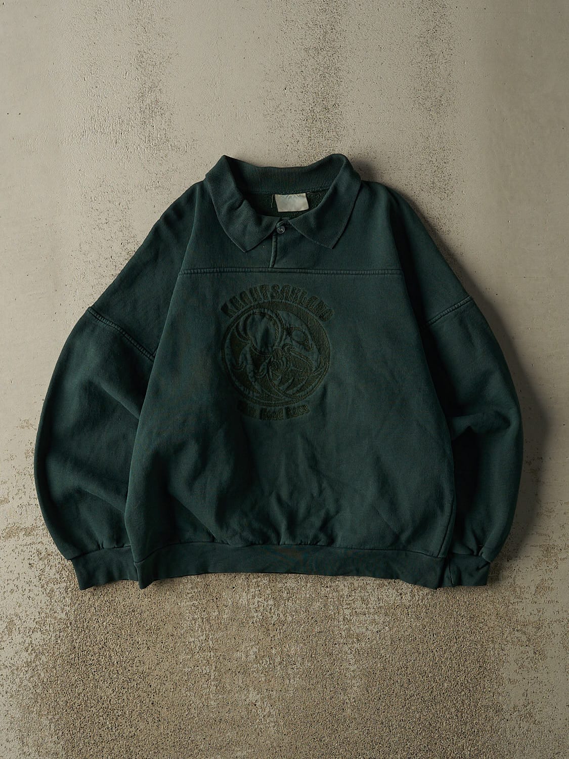 Vintage 90s Green Khahtsahlano Road Race Quarter Button Sweater (S)