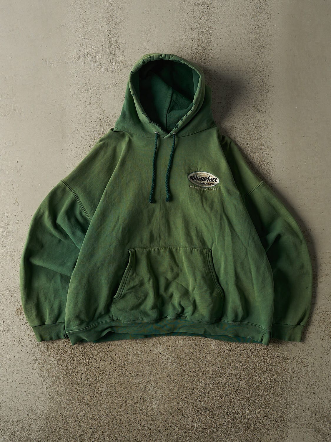Vintage 90s Sun Faded Green Sub Surface Embroidered Hoodie (L/XL)
