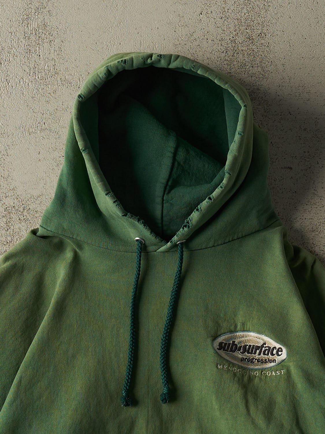 Vintage 90s Sun Faded Green Sub Surface Embroidered Hoodie (L/XL)