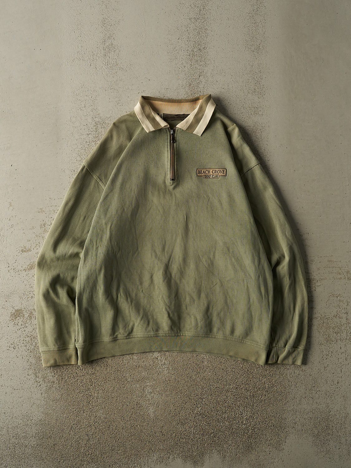 Vintage 90s Pastel Green Beach Grove Golf Club Quarter Zip Lightweight Sweater (L/XL)
