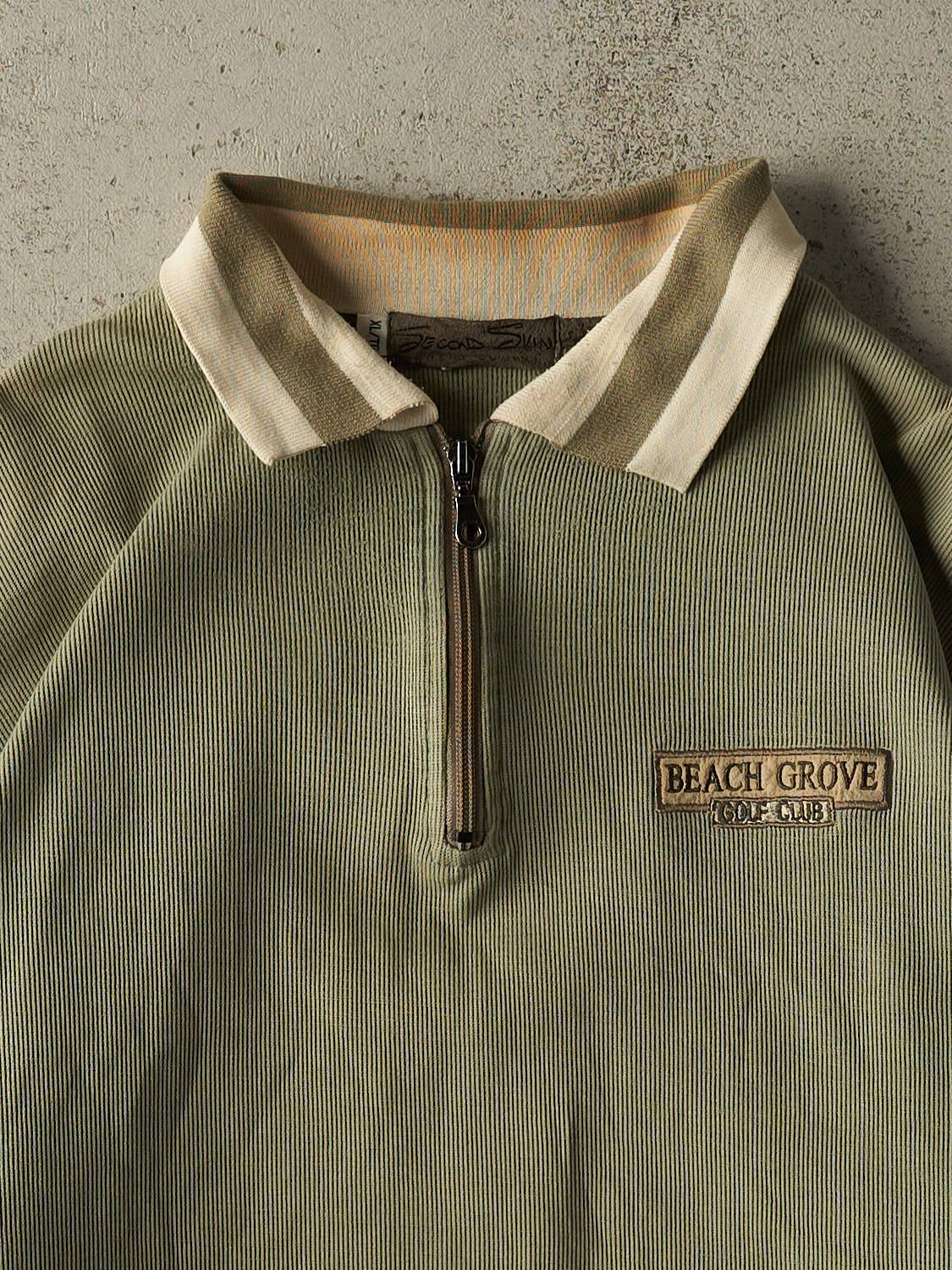 Vintage 90s Pastel Green Beach Grove Golf Club Quarter Zip Lightweight Sweater (L/XL)