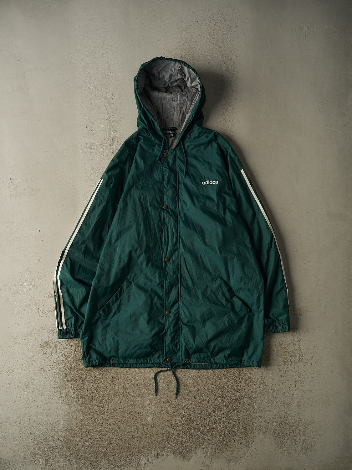 Vintage 90s Green Adidas Hooded Trench Windbreaker Jacket (XXXL)