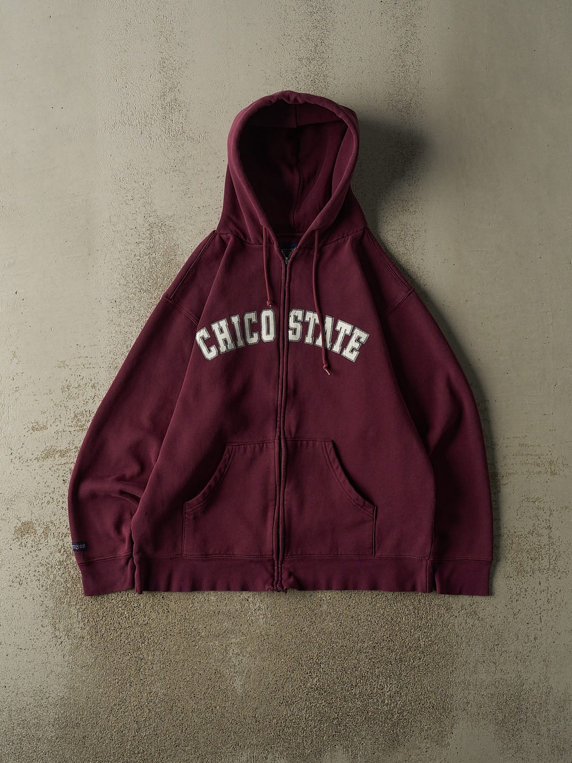 Vintage 90s Burgundy Chico State Zip Up Hoodie (M)