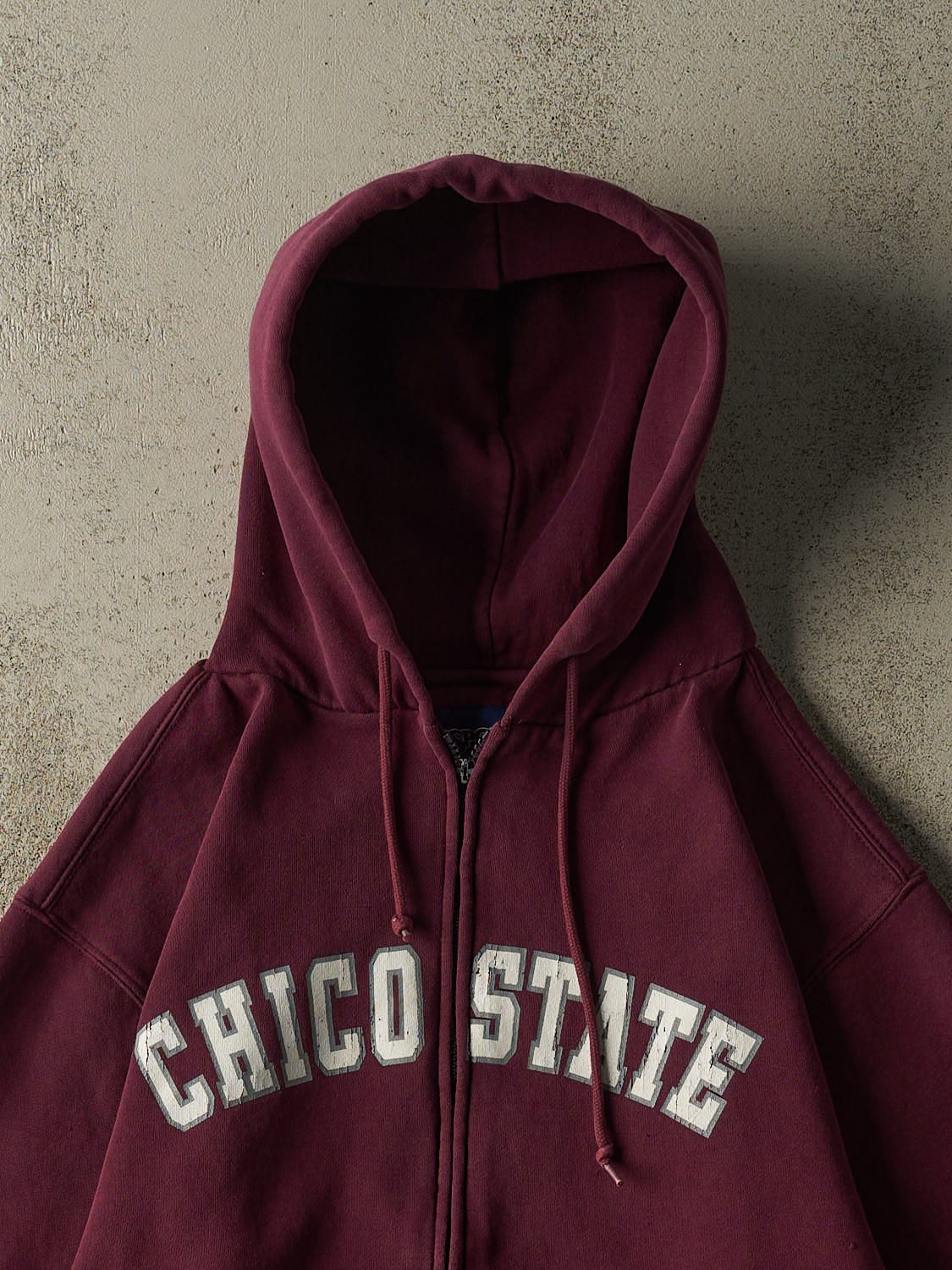 Vintage 90s Burgundy Chico State Zip Up Hoodie (M)