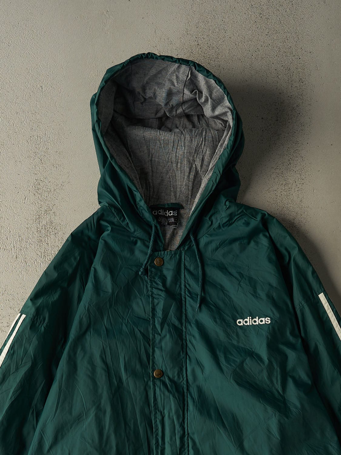Vintage 90s Green Adidas Hooded Trench Windbreaker Jacket (XXXL)