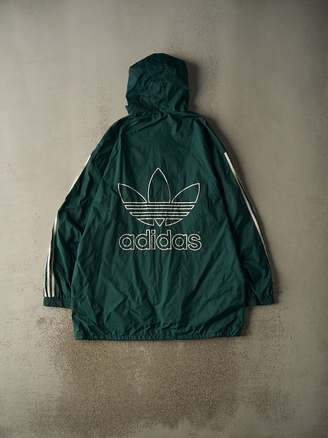 Vintage 90s Green Adidas Hooded Trench Windbreaker Jacket (XXXL)