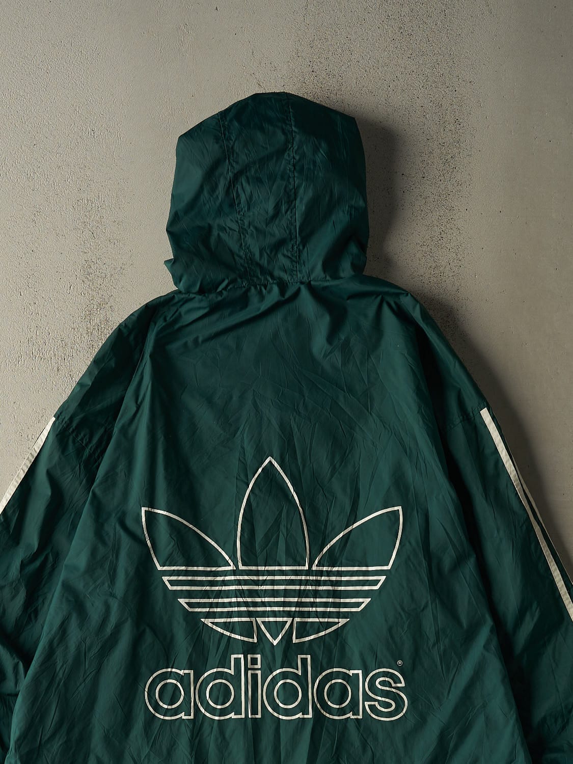Vintage 90s Green Adidas Hooded Trench Windbreaker Jacket (XXXL)