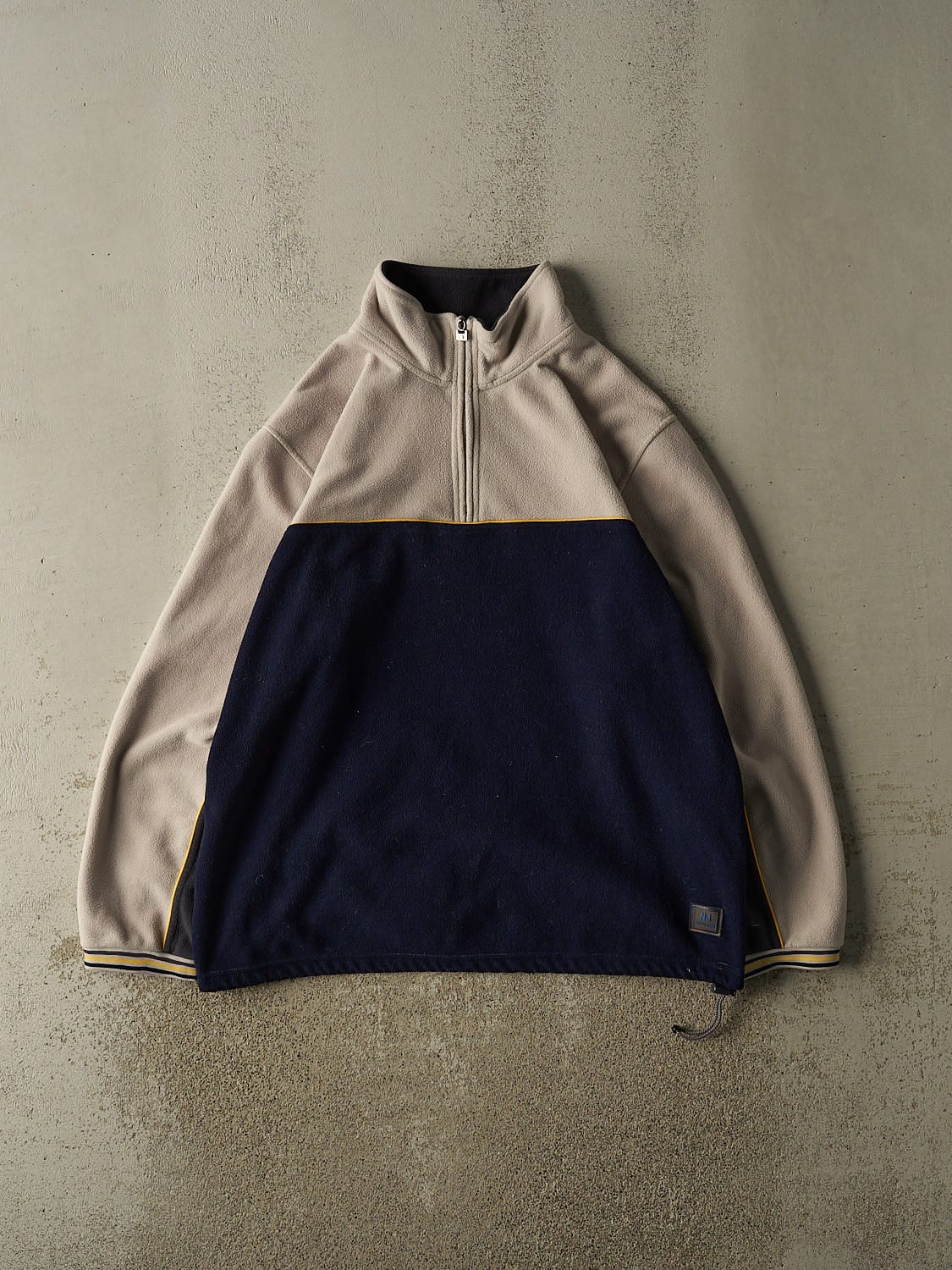 Vintage 90s Beige & Navy Nevada Jeans Quarter Zip Fleece (L/XL)