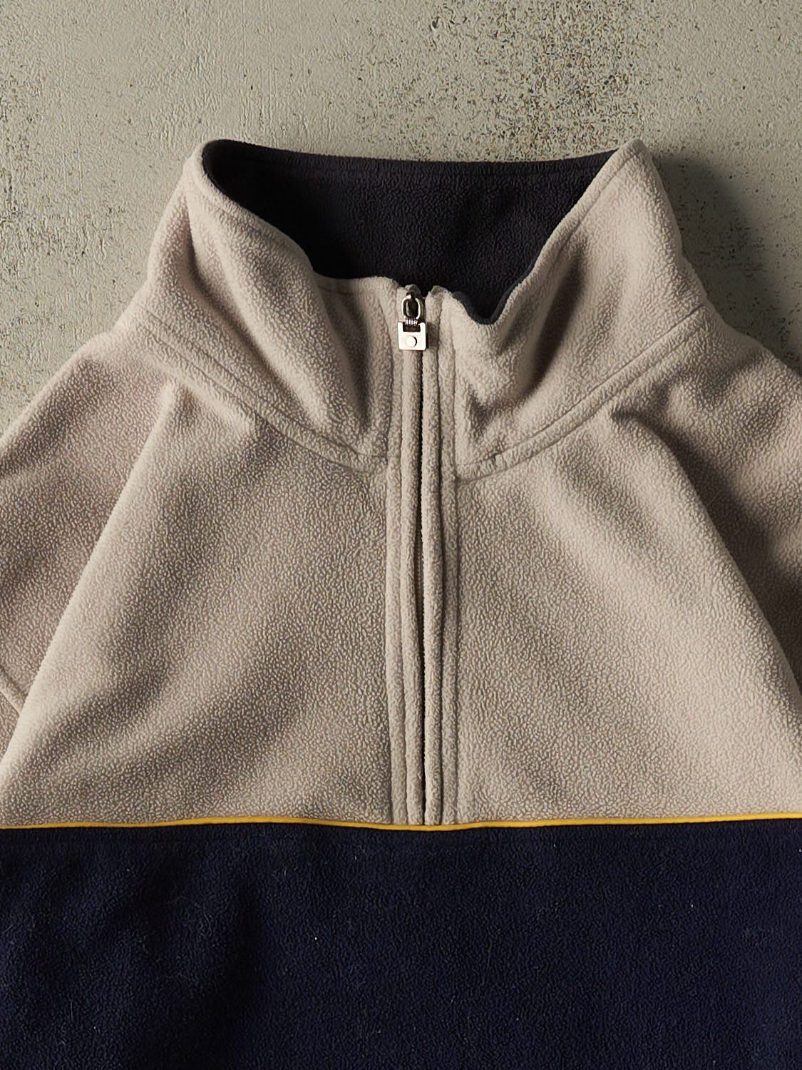 Vintage 90s Beige & Navy Nevada Jeans Quarter Zip Fleece (L/XL)
