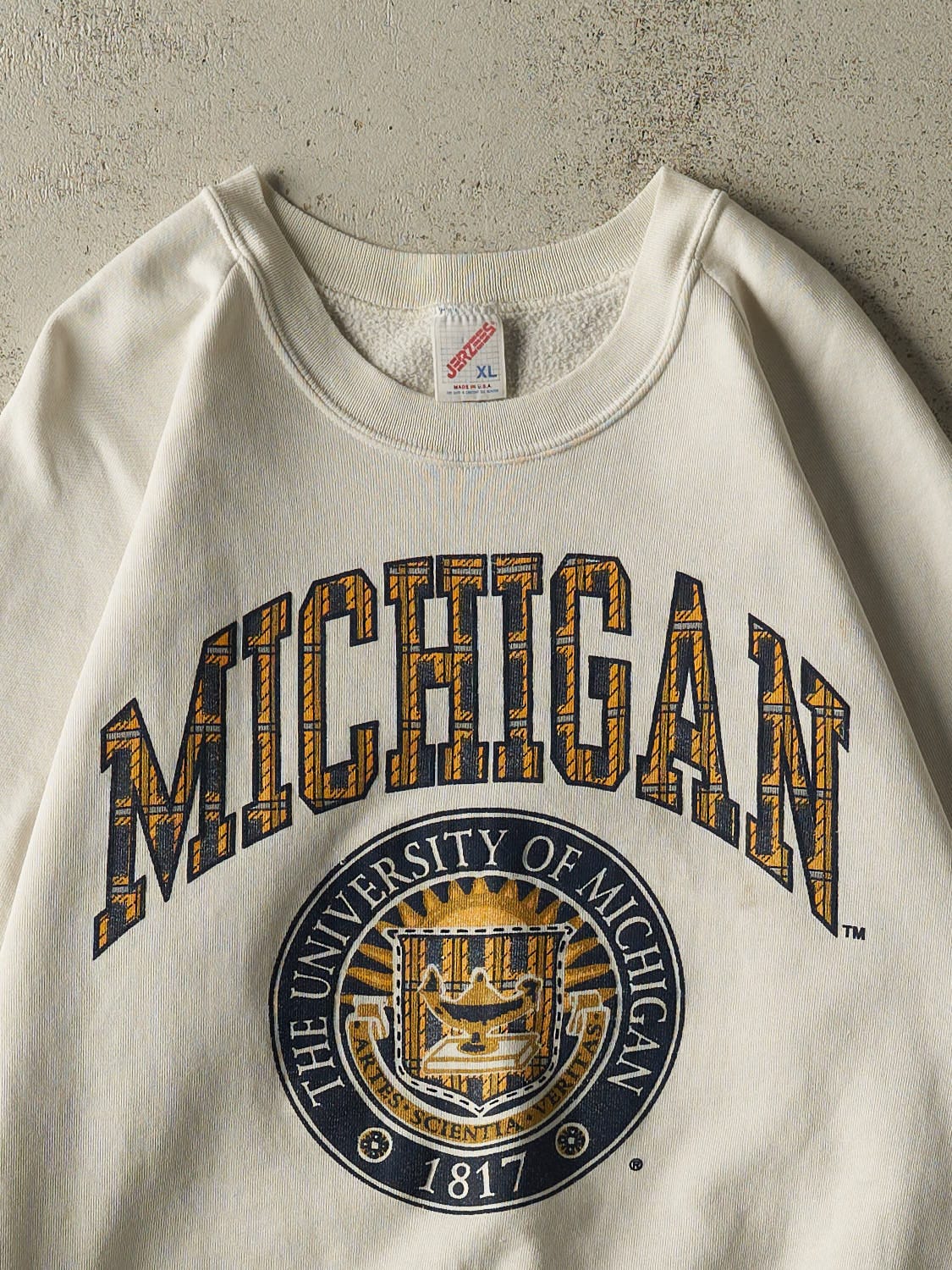 Vintage 80s Beige University of Michigan Crewneck (M)