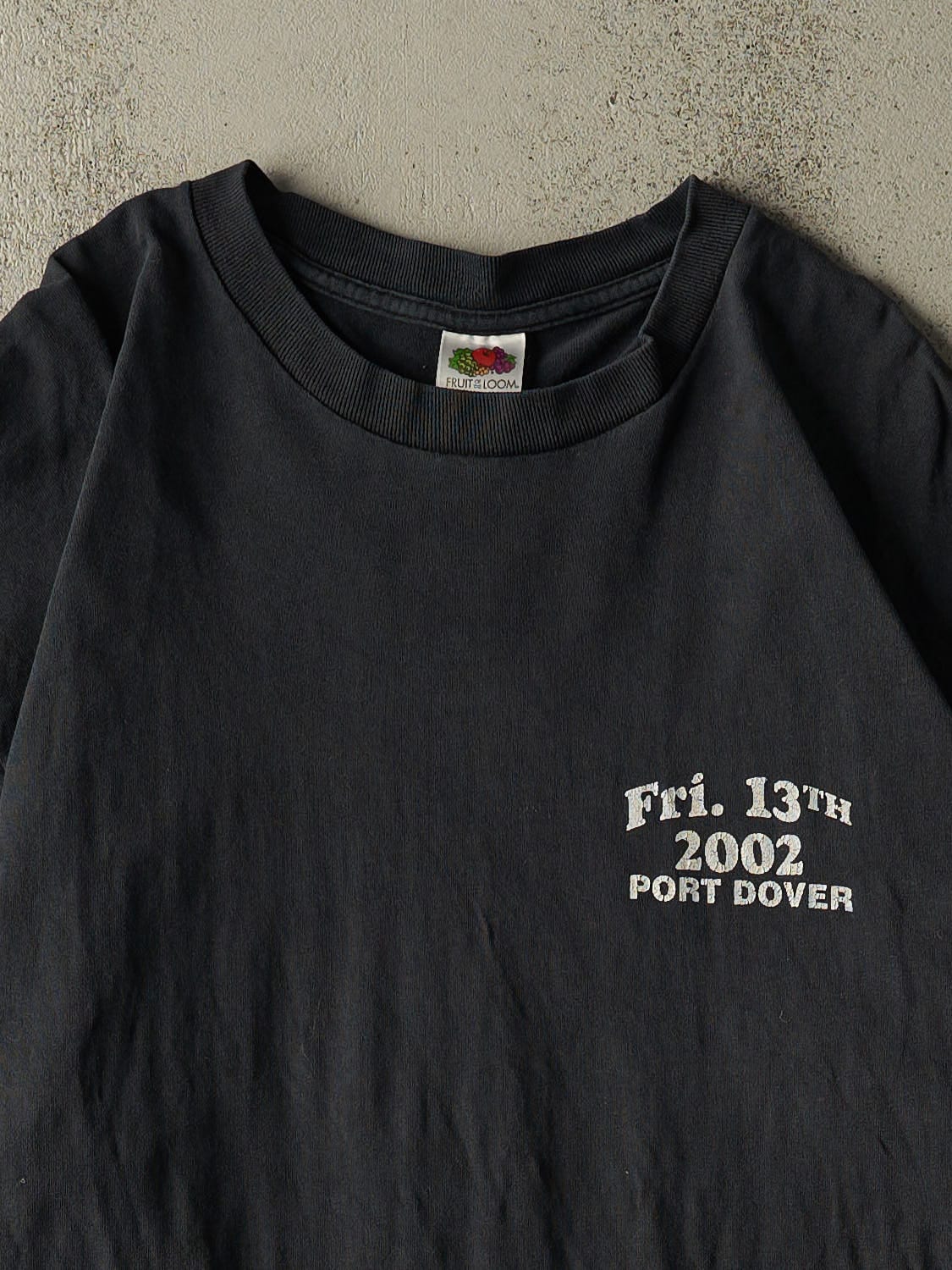 Vintage 02' Faded Black Port Dover Friday the 13th Biker Tee (XXL)