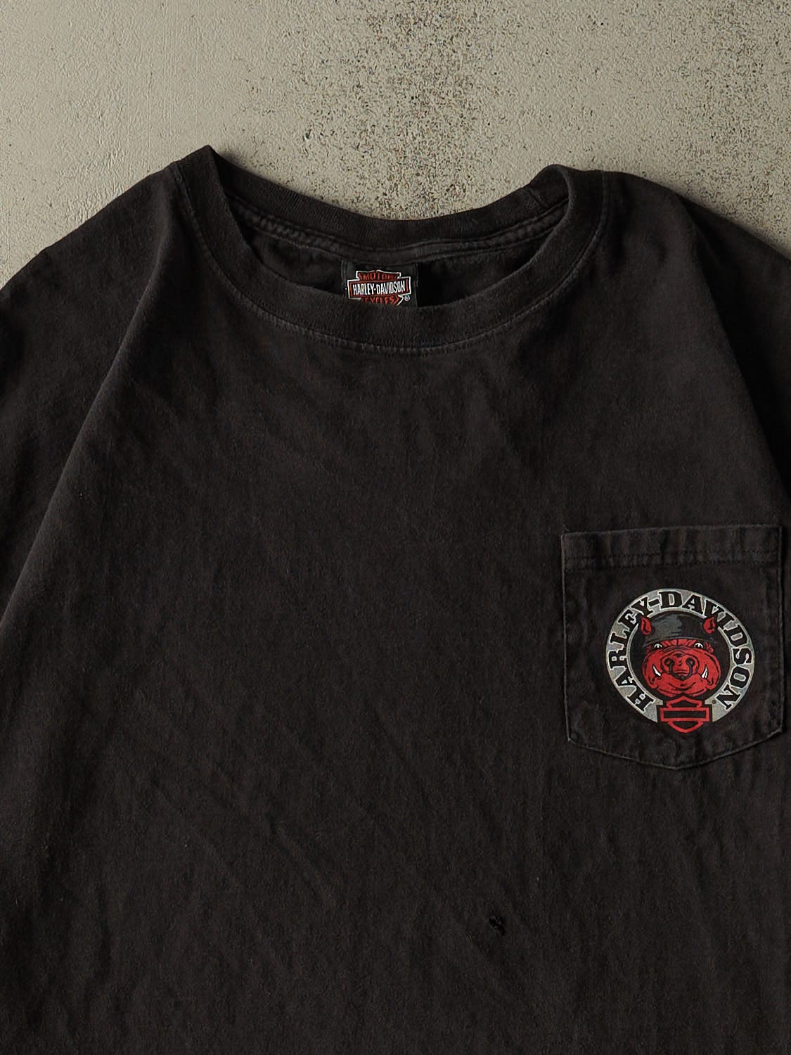 Vintage 16' Black Harley Davidson Fort Ann-Lake George NY Pocket Tee (XL/XXL)