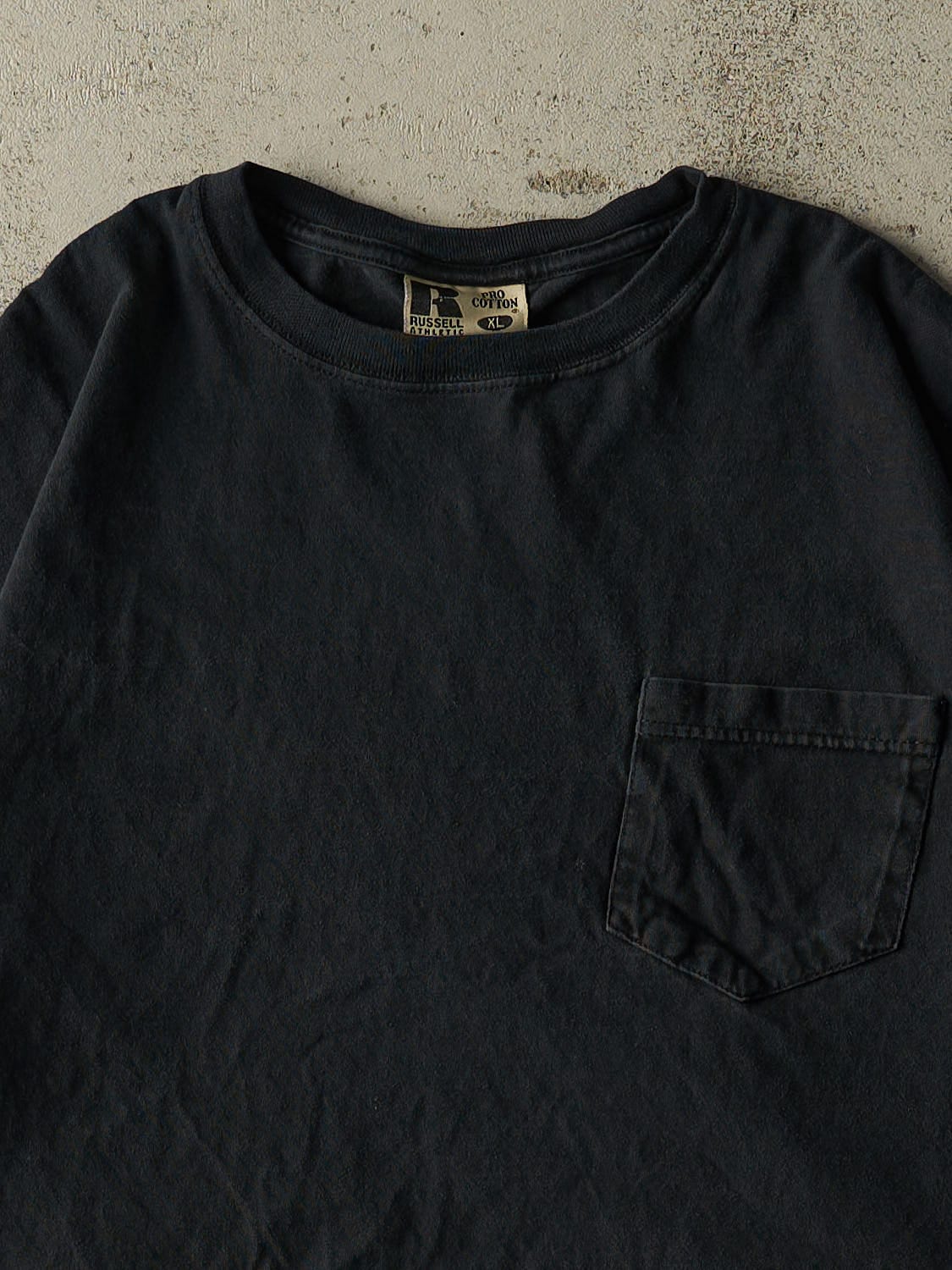 Vintage 90s Faded Black Russell Athletic Pocket Tee (L/XL)