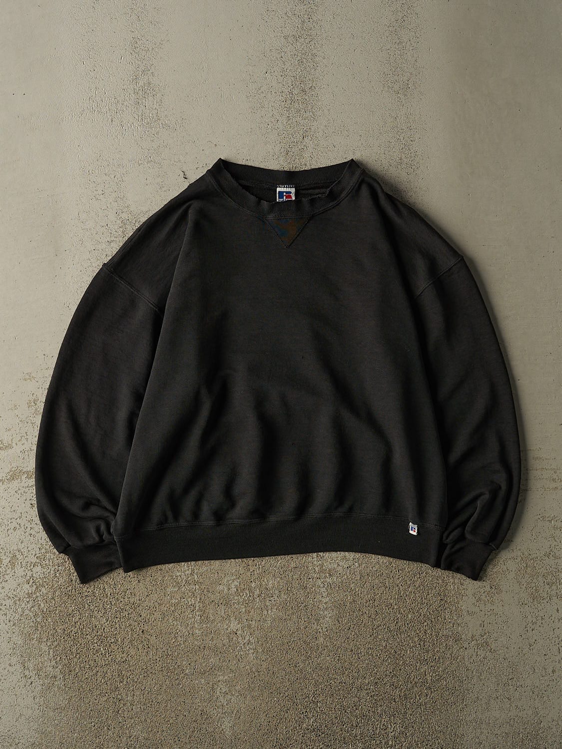 Vintage 90s Faded Black Russell Athletic Blank Crewneck (XL)