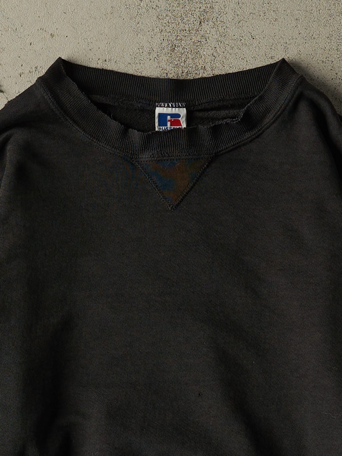 Vintage 90s Faded Black Russell Athletic Blank Crewneck (XL)