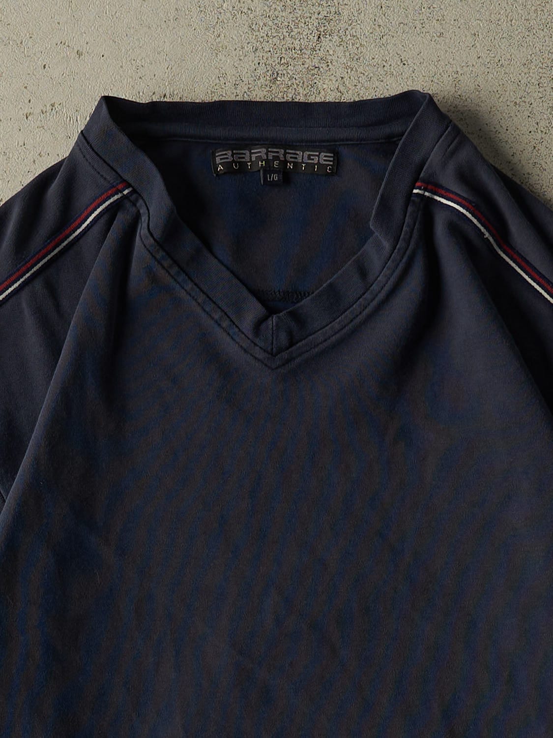 Vintage 90s Navy Blue V-Neck Tee (XL)