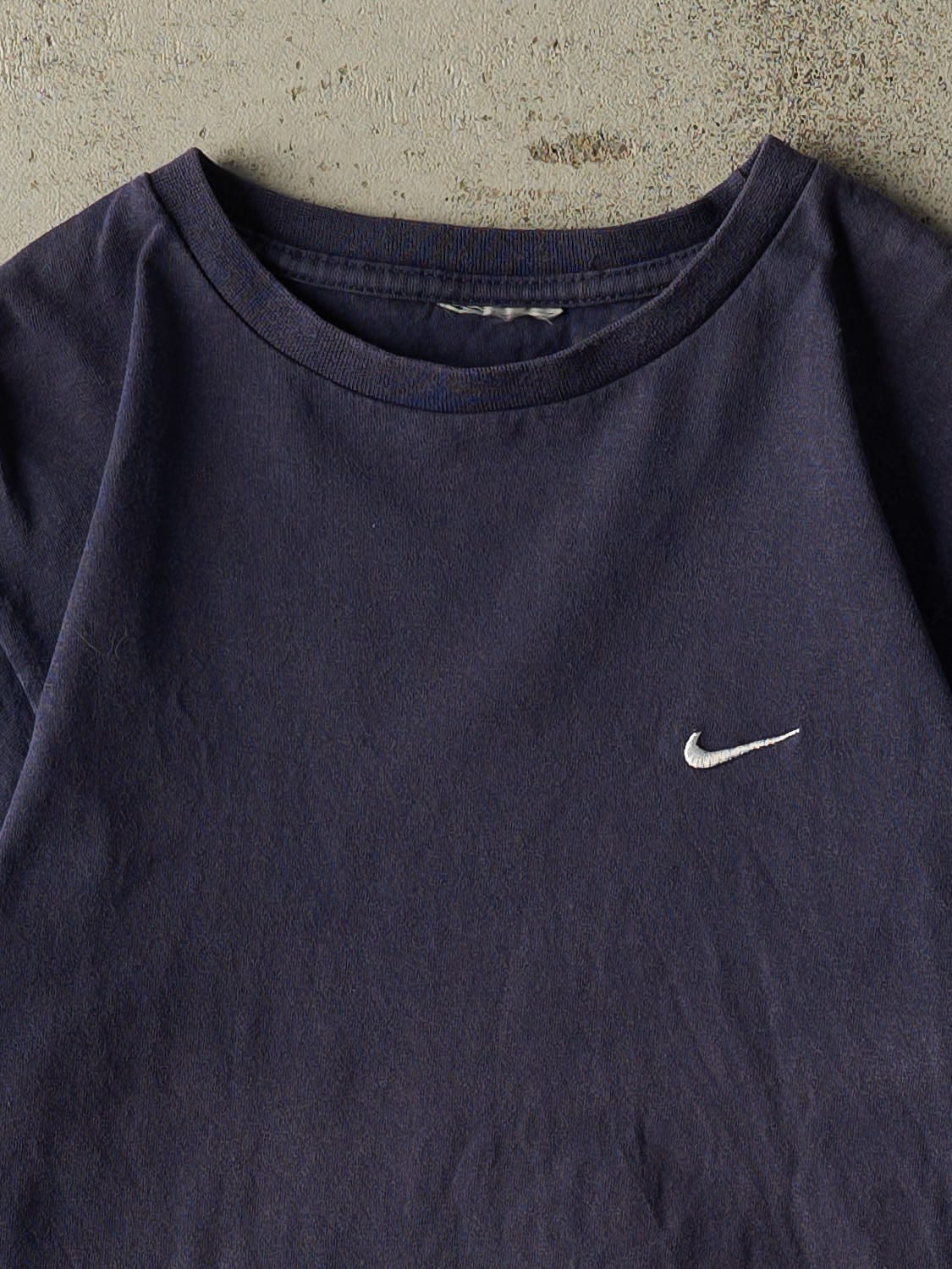 Vintage 90s Navy Blue Nike Embroidered Swoosh Tee (XS/S)