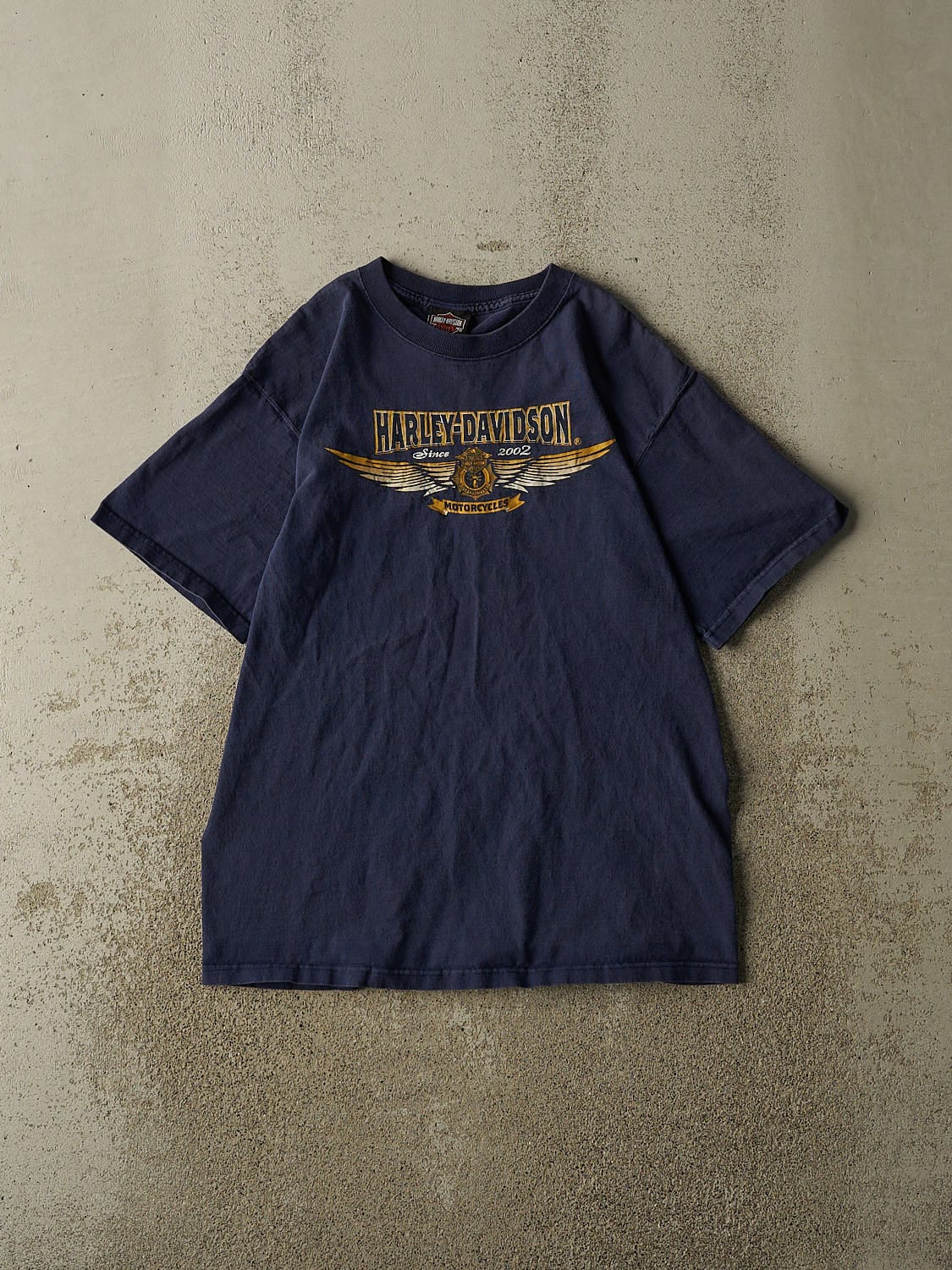 Vintage 02' Navy Blue Harley Davidson Firefighter Tee (S/M)