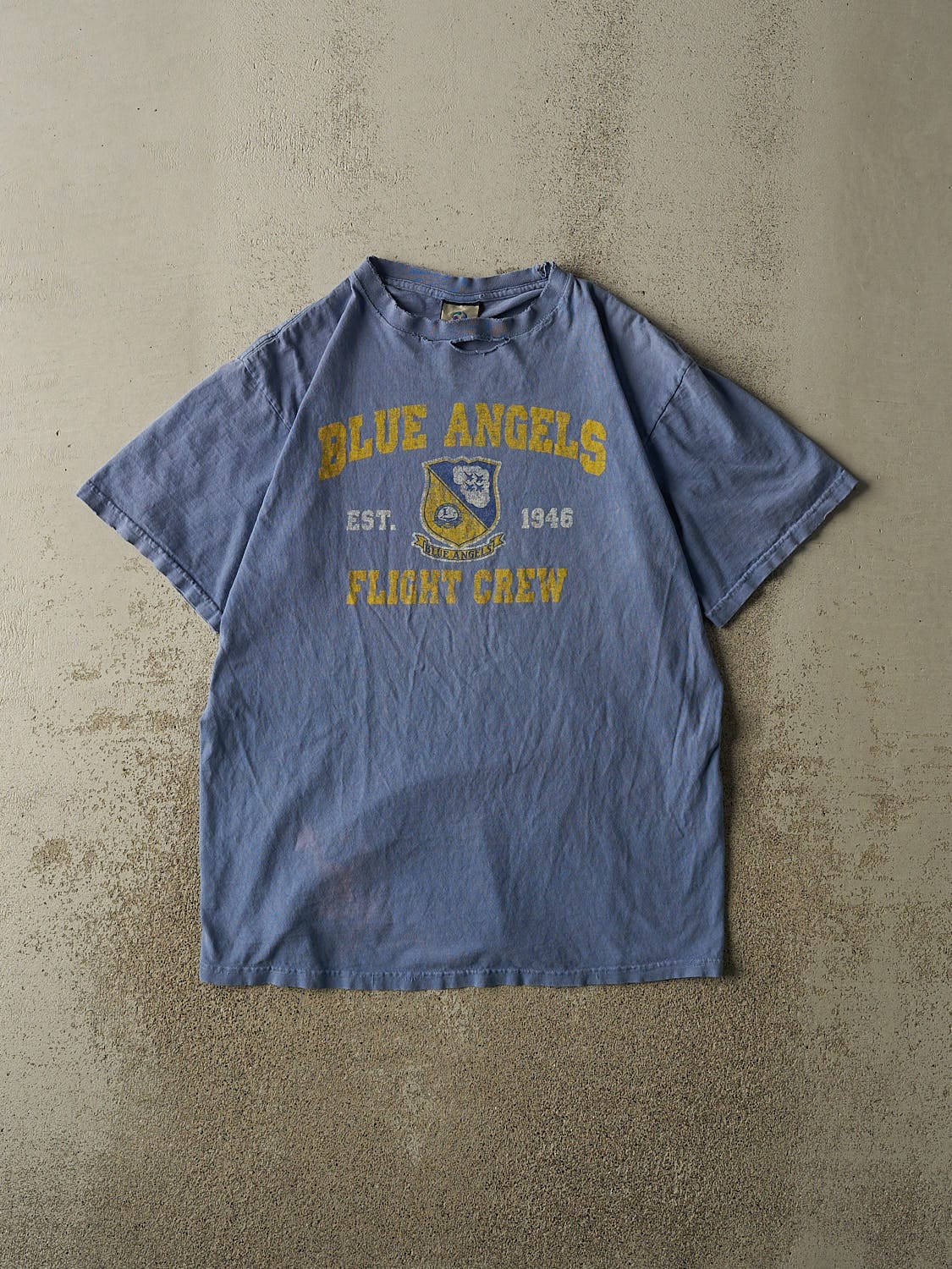 Vintage 90s Sun Faded Navy Blue Angels Flight Crew Tee (L/XL)