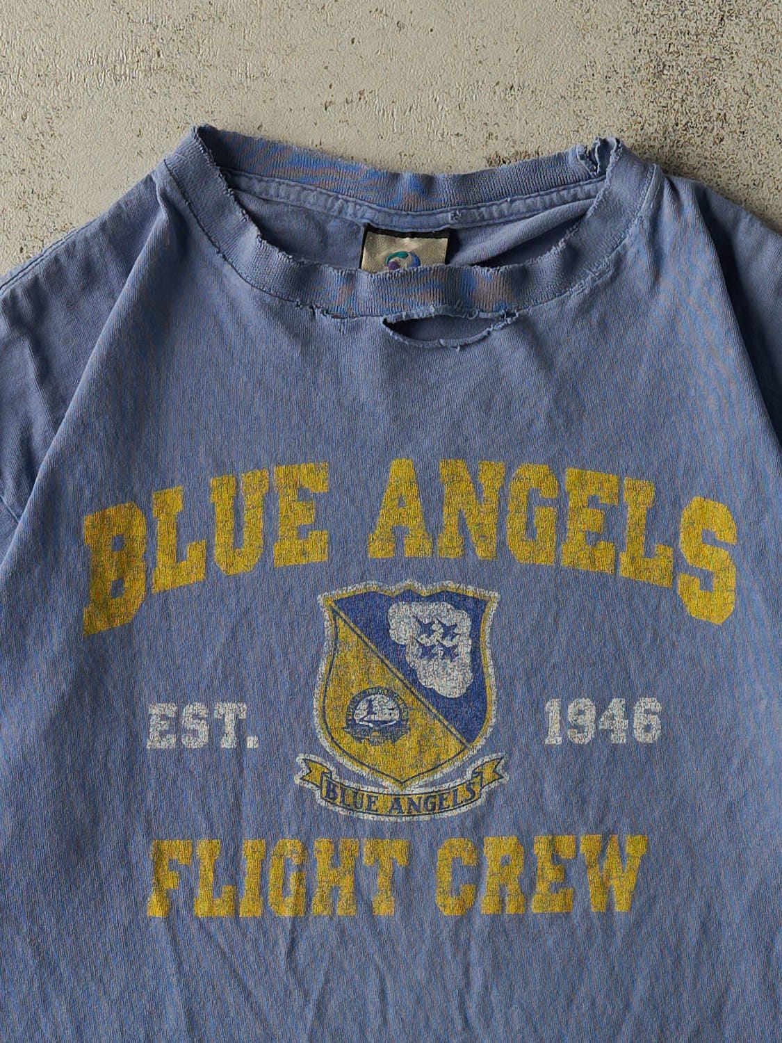 Vintage 90s Sun Faded Navy Blue Angels Flight Crew Tee (L/XL)