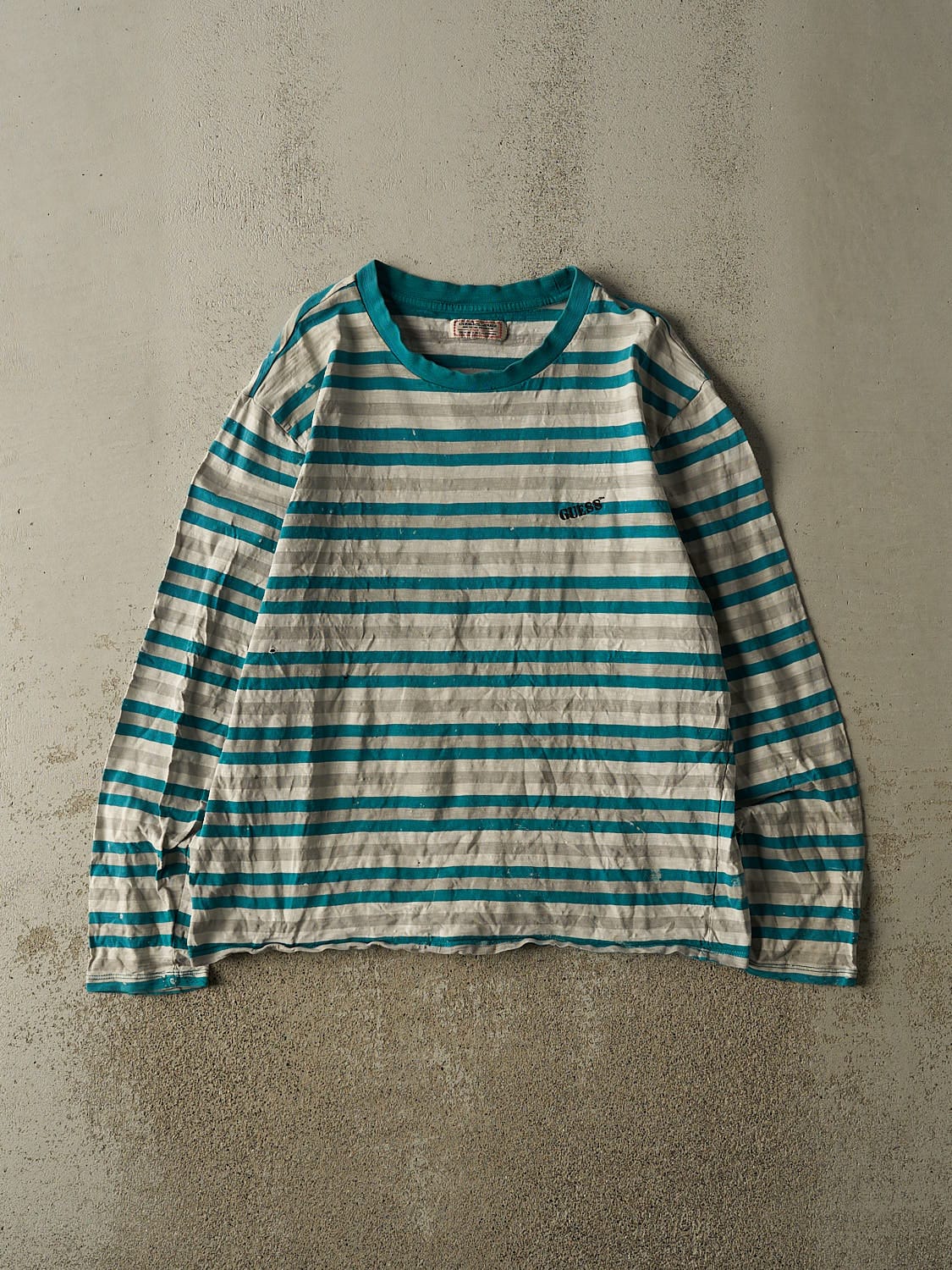 Vintage 90s Teal & Grey Guess Striped Long Sleeve (L)