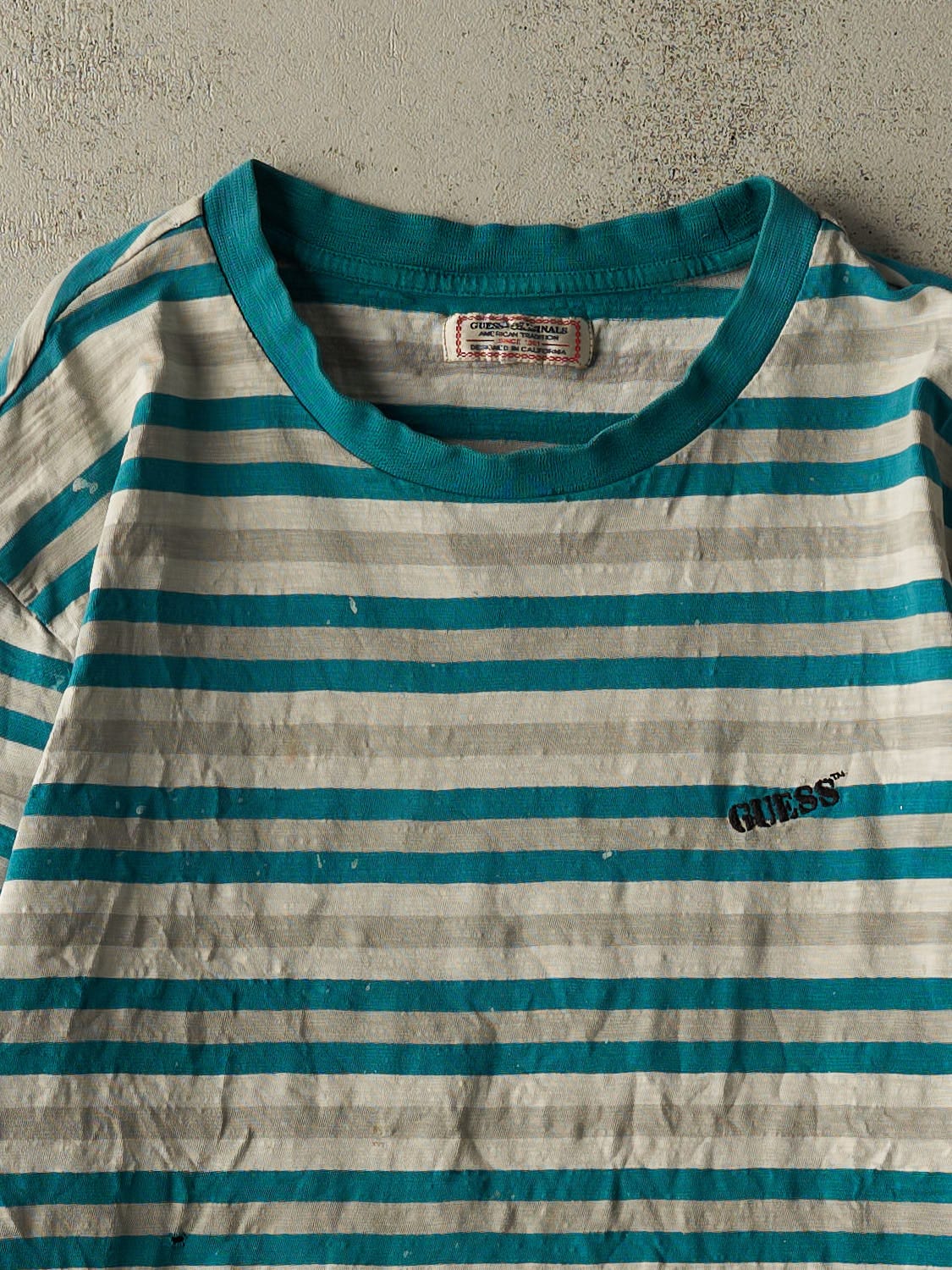 Vintage 90s Teal & Grey Guess Striped Long Sleeve (L)
