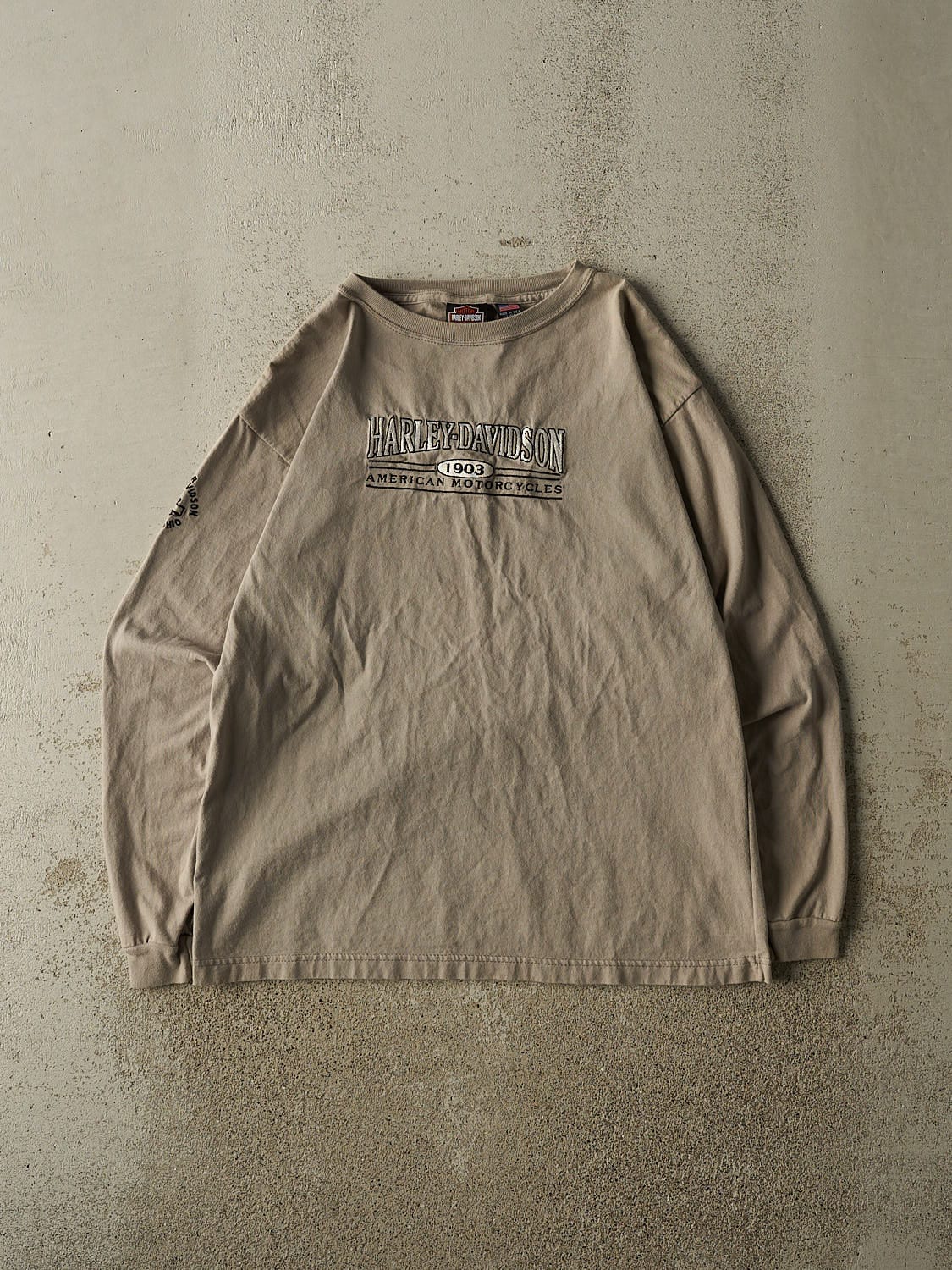 Vintage 90s Beige Harley Davidson Embroidered Long Sleeve (M/L)