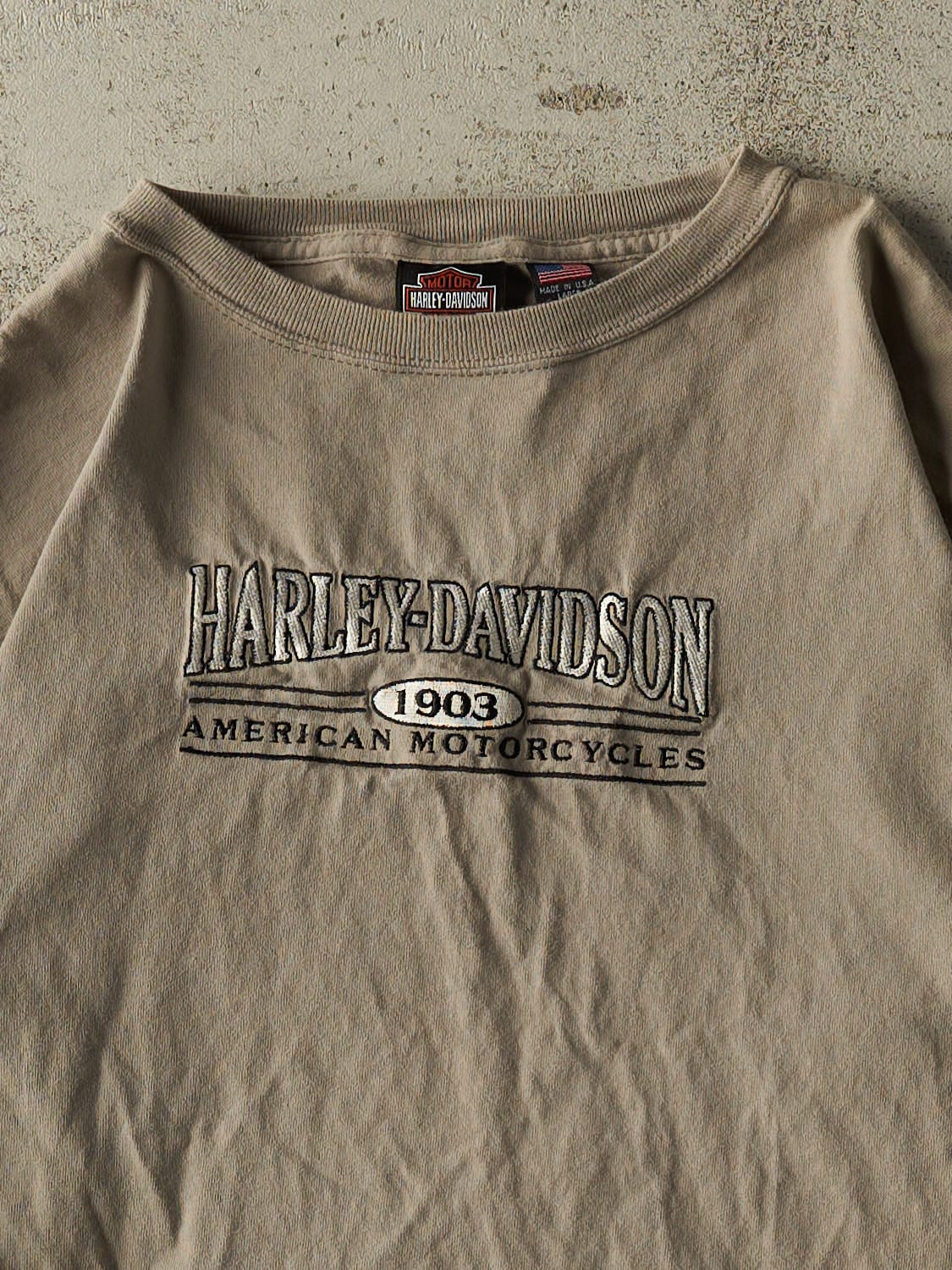 Vintage 90s Beige Harley Davidson Embroidered Long Sleeve (M/L)