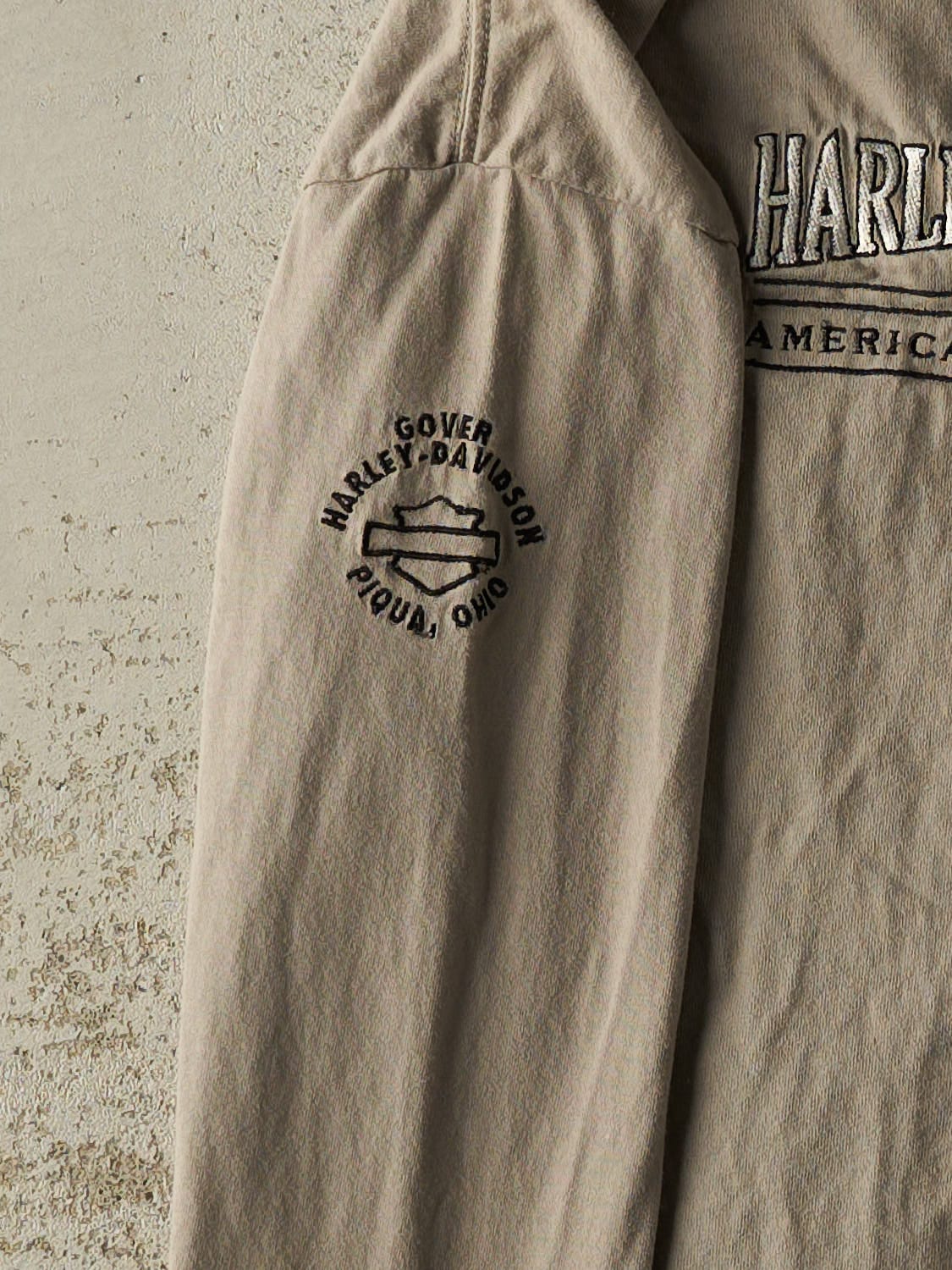Vintage 90s Beige Harley Davidson Embroidered Long Sleeve (M/L)