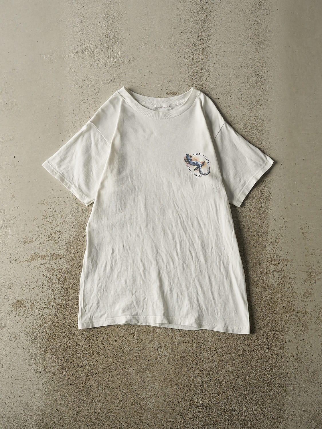 Vintage 90s White Blue Spotted Salamander Tee (S/M)