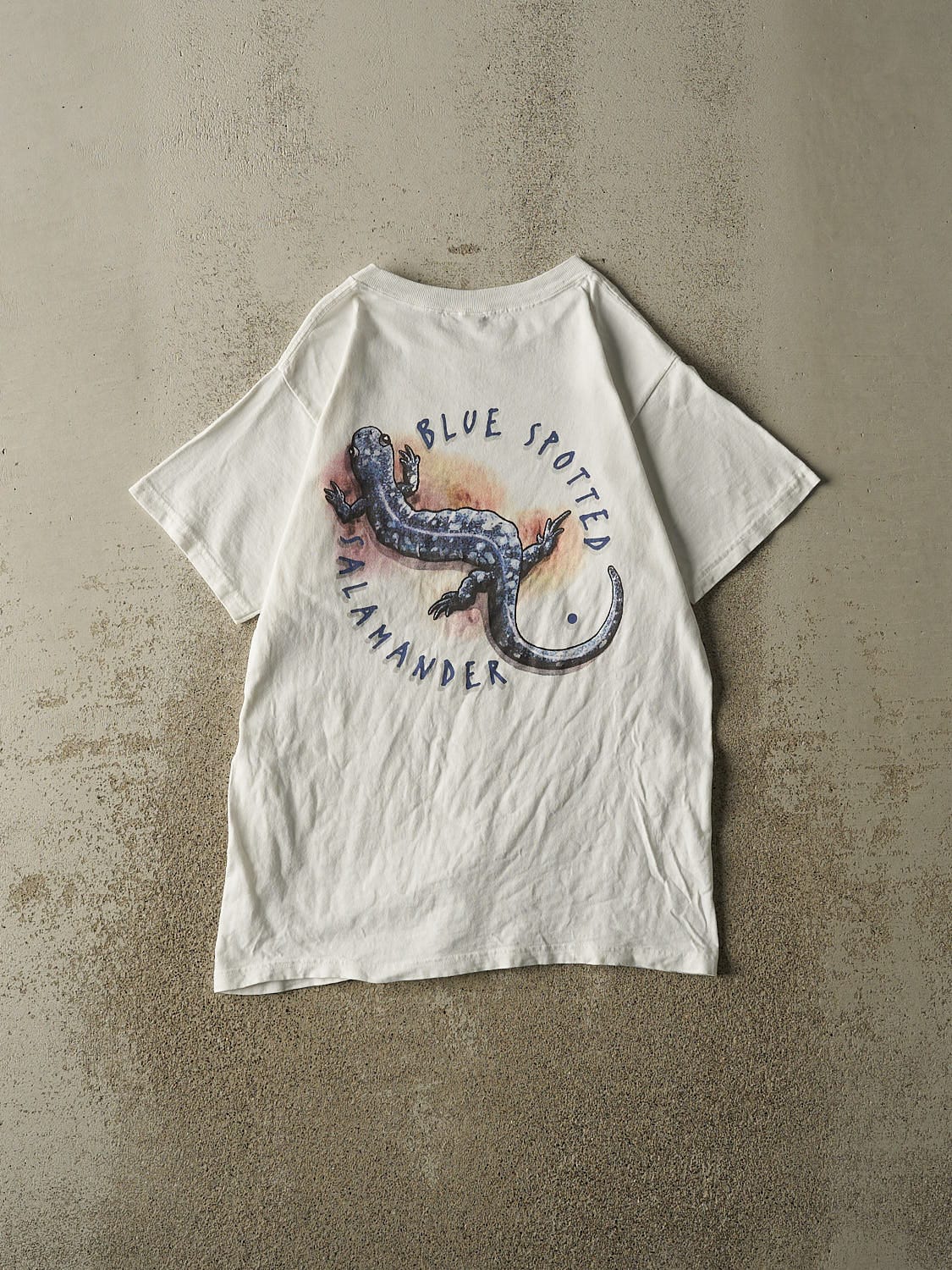 Vintage 90s White Blue Spotted Salamander Tee (S/M)