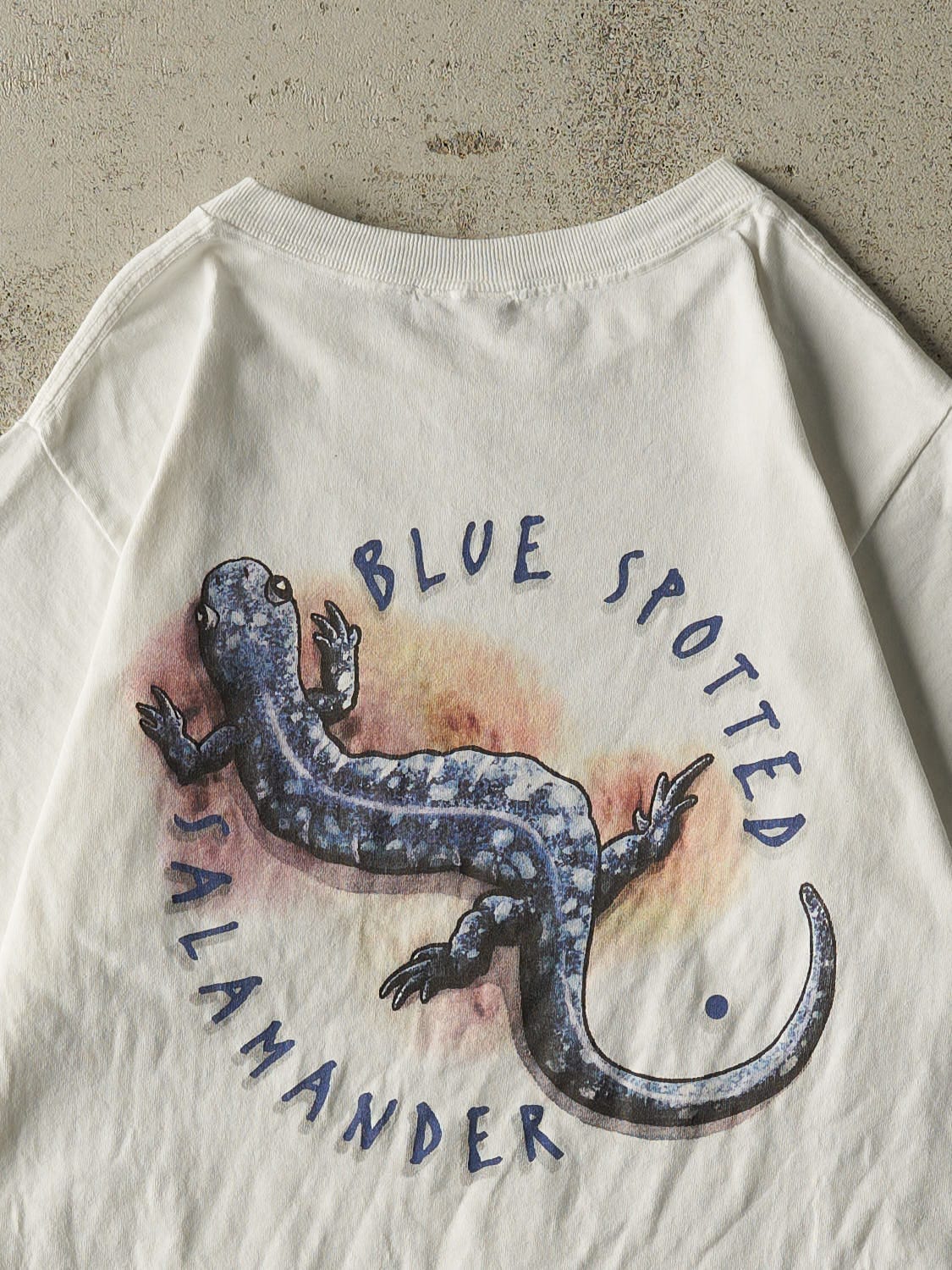 Vintage 90s White Blue Spotted Salamander Tee (S/M)