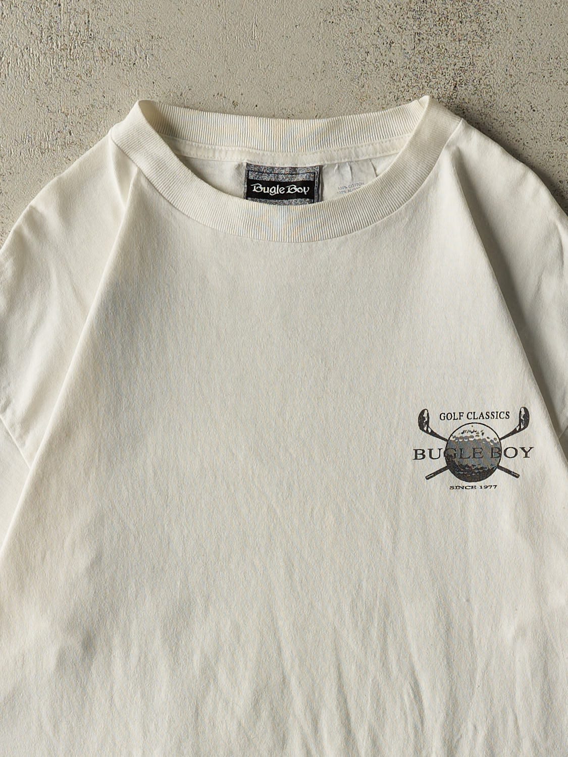 Vintage 90s White Bugle Boy Golf Tee (M/L)