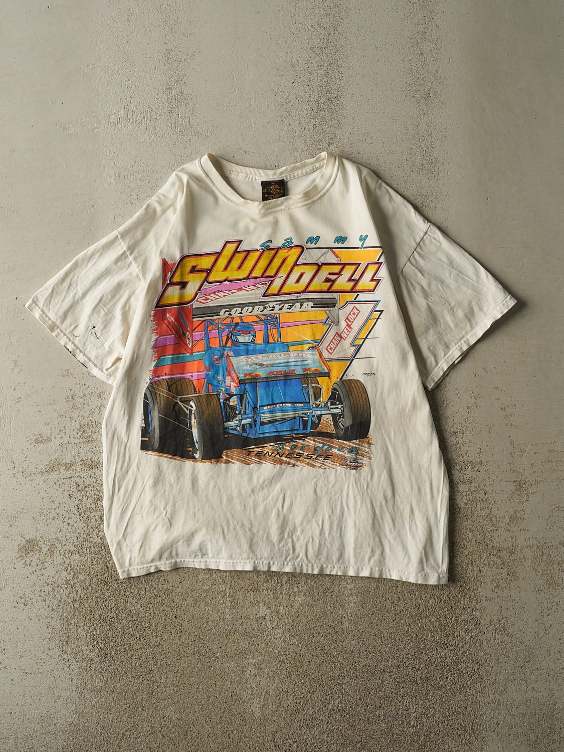 Vintage 90s Beige Sammy Swindell Racing Tee (L/XL)