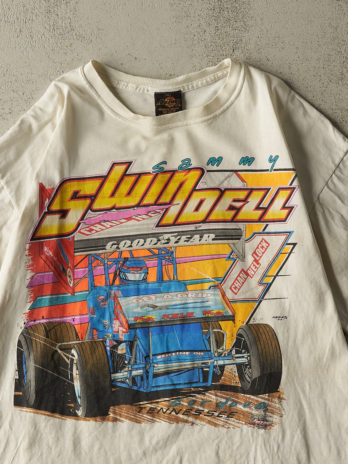 Vintage 90s Beige Sammy Swindell Racing Tee (L/XL)