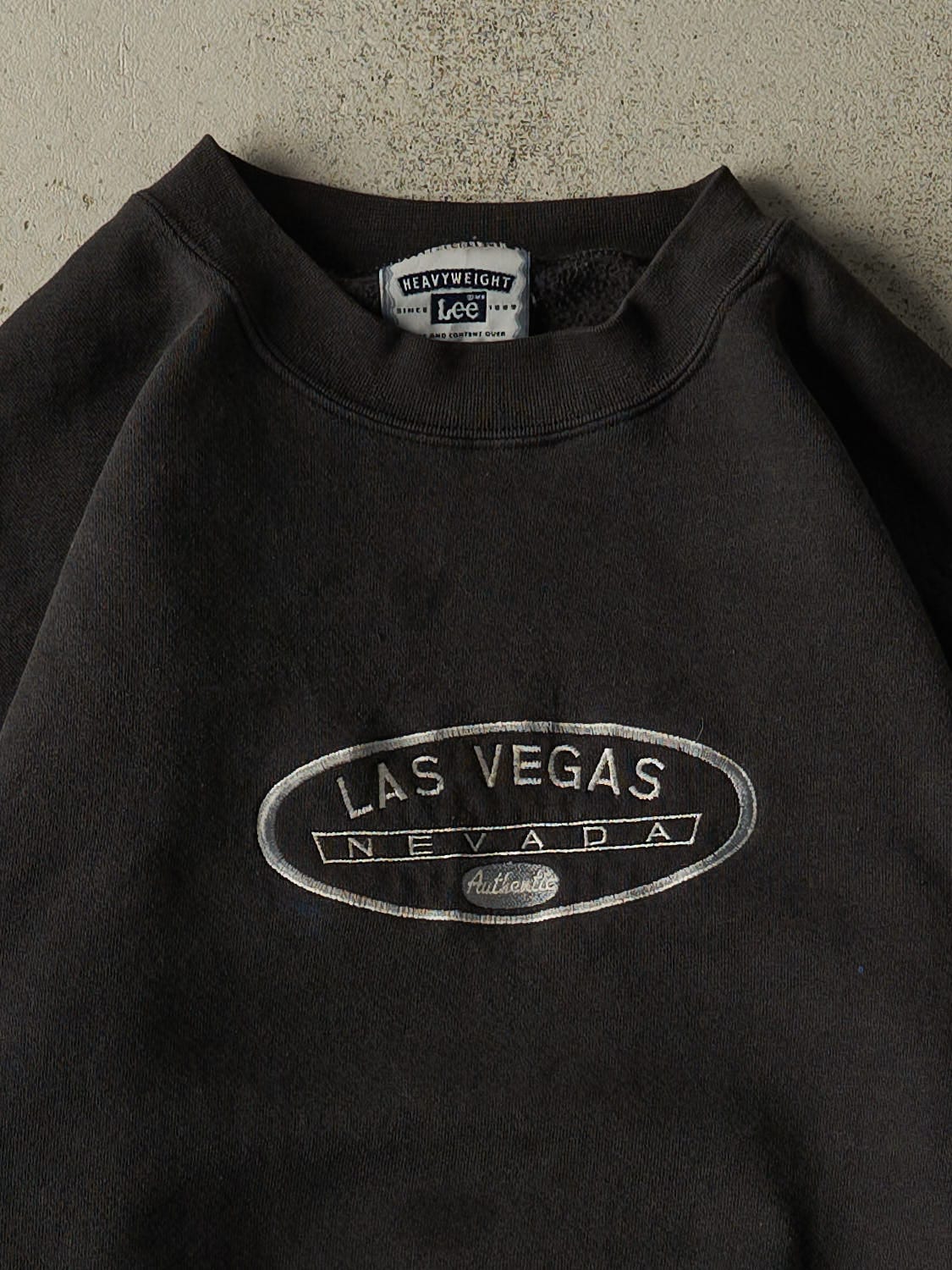 Vintage 90s Sun Faded Black Las Vegas Embroidered Crewneck (XL/XXL)