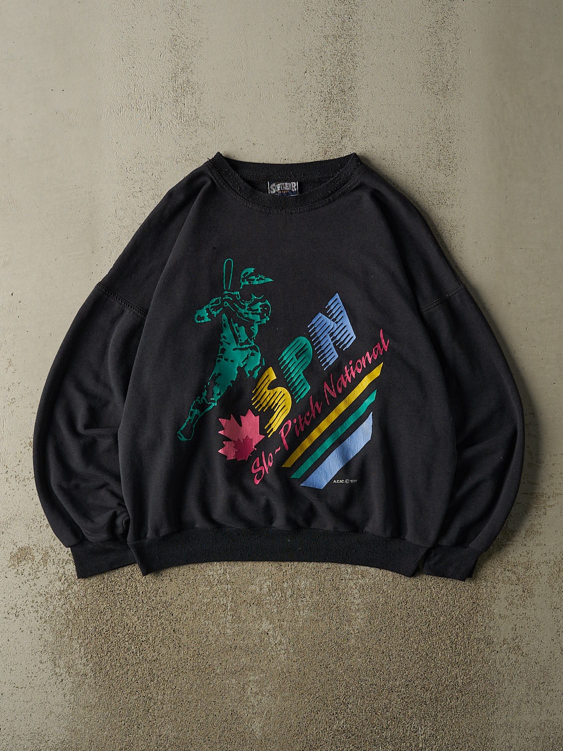 Vintage 91' Faded Black Slo-Pitch National Crewneck (XL)