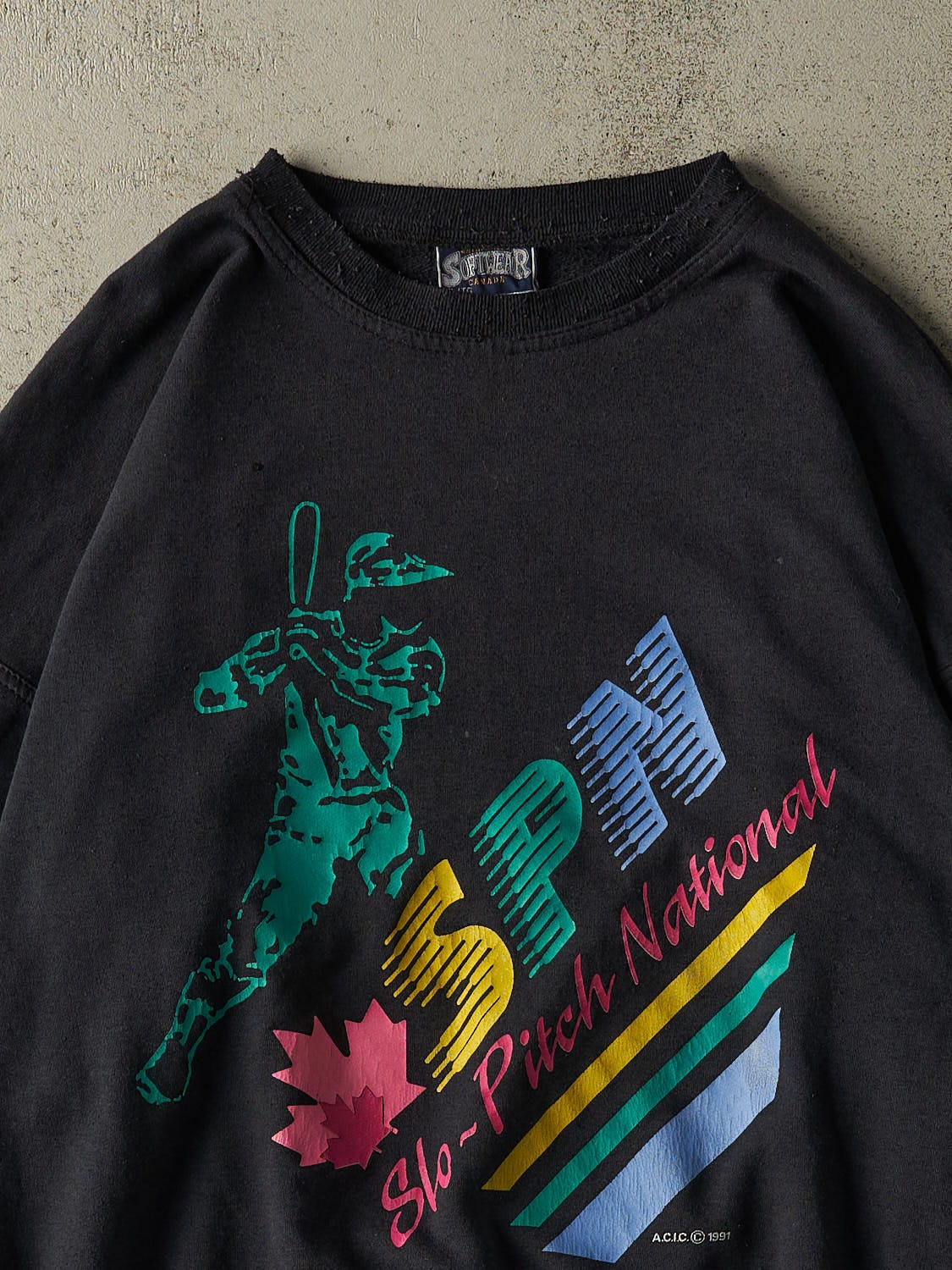 Vintage 91' Faded Black Slo-Pitch National Crewneck (XL)