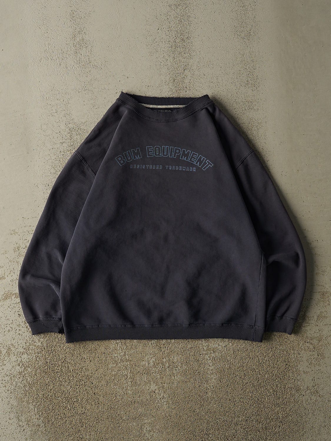 Vintage 90s Sun Faded Navy BUM Equipment Crewneck (XS/S)
