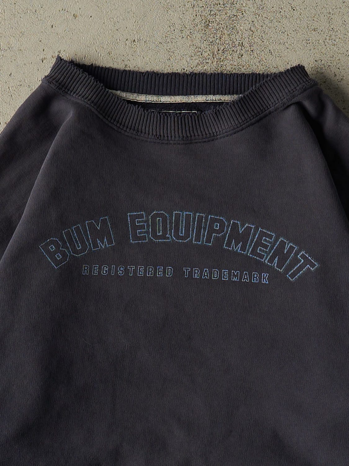 Vintage 90s Sun Faded Navy BUM Equipment Crewneck (XS/S)
